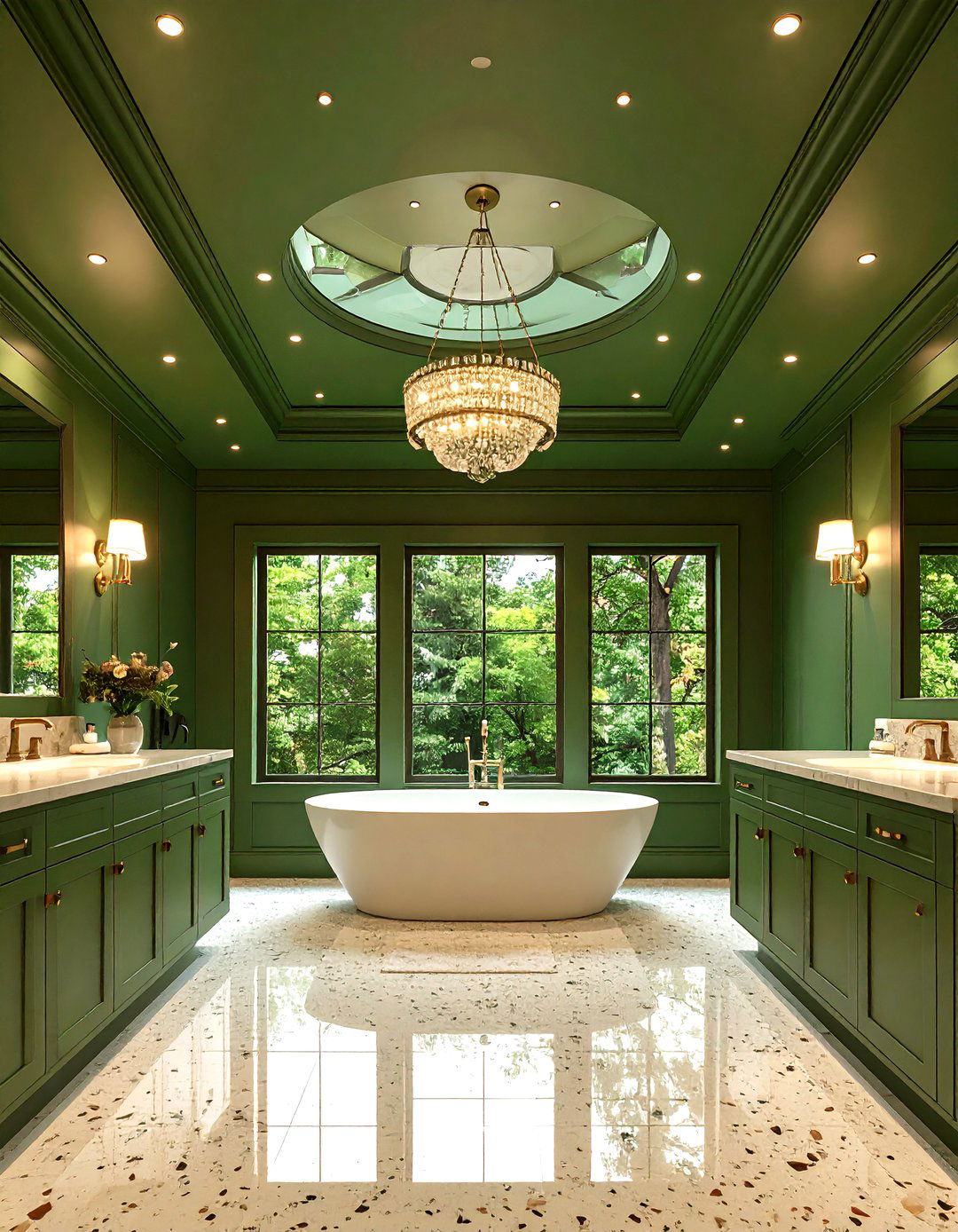 Forest Green Ceiling Drench - 20 Forest Green Bathroom Ideas