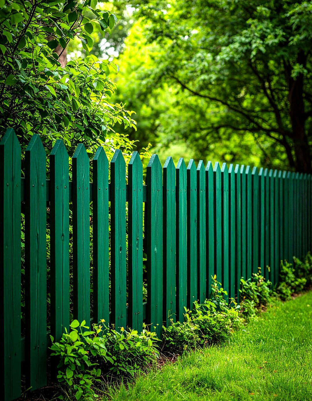 Forest Green Fence That Blends Into Foliage - 20 Fence Paint Colours