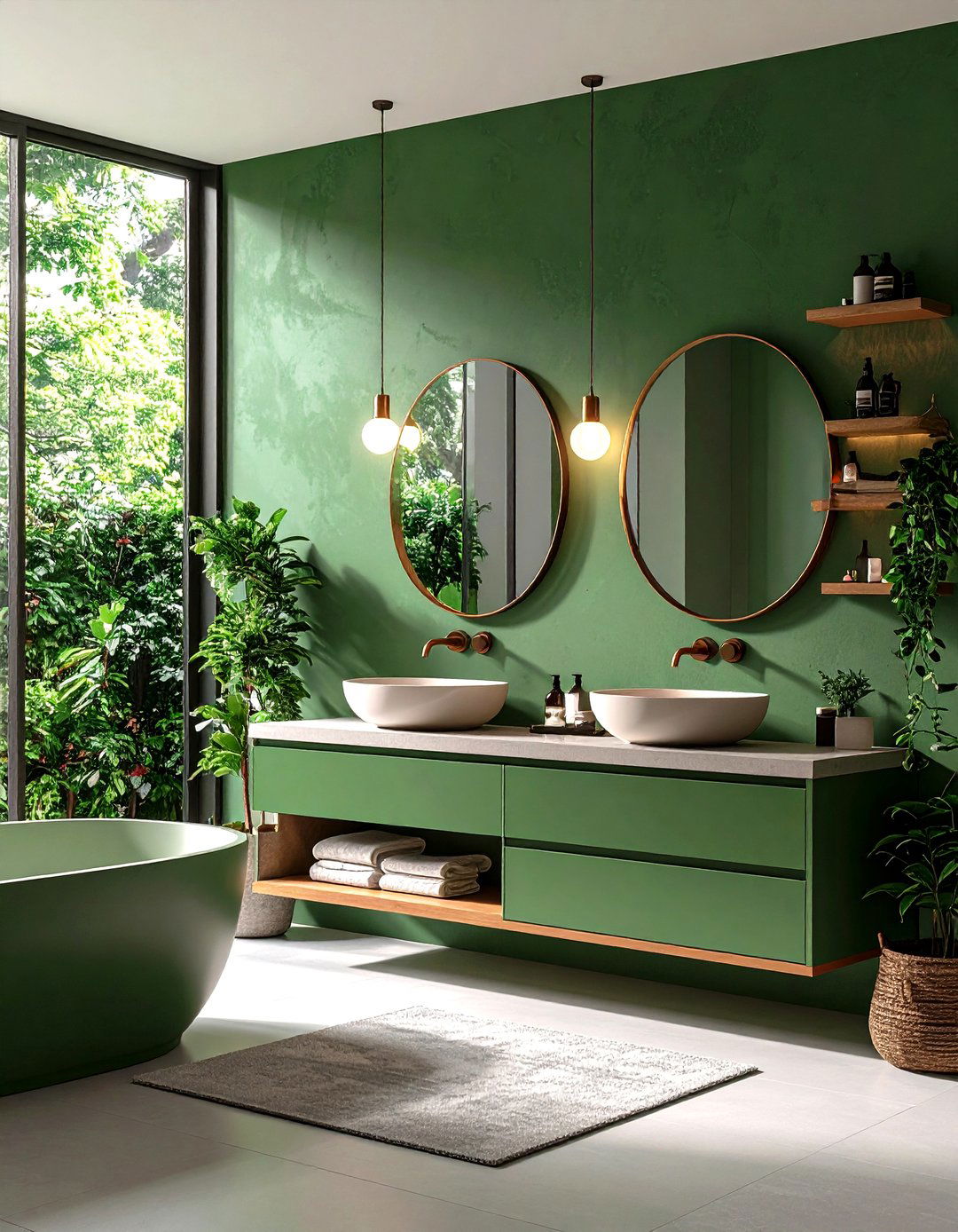 Forest Green Microcement Enclosure - 20 Forest Green Bathroom Ideas