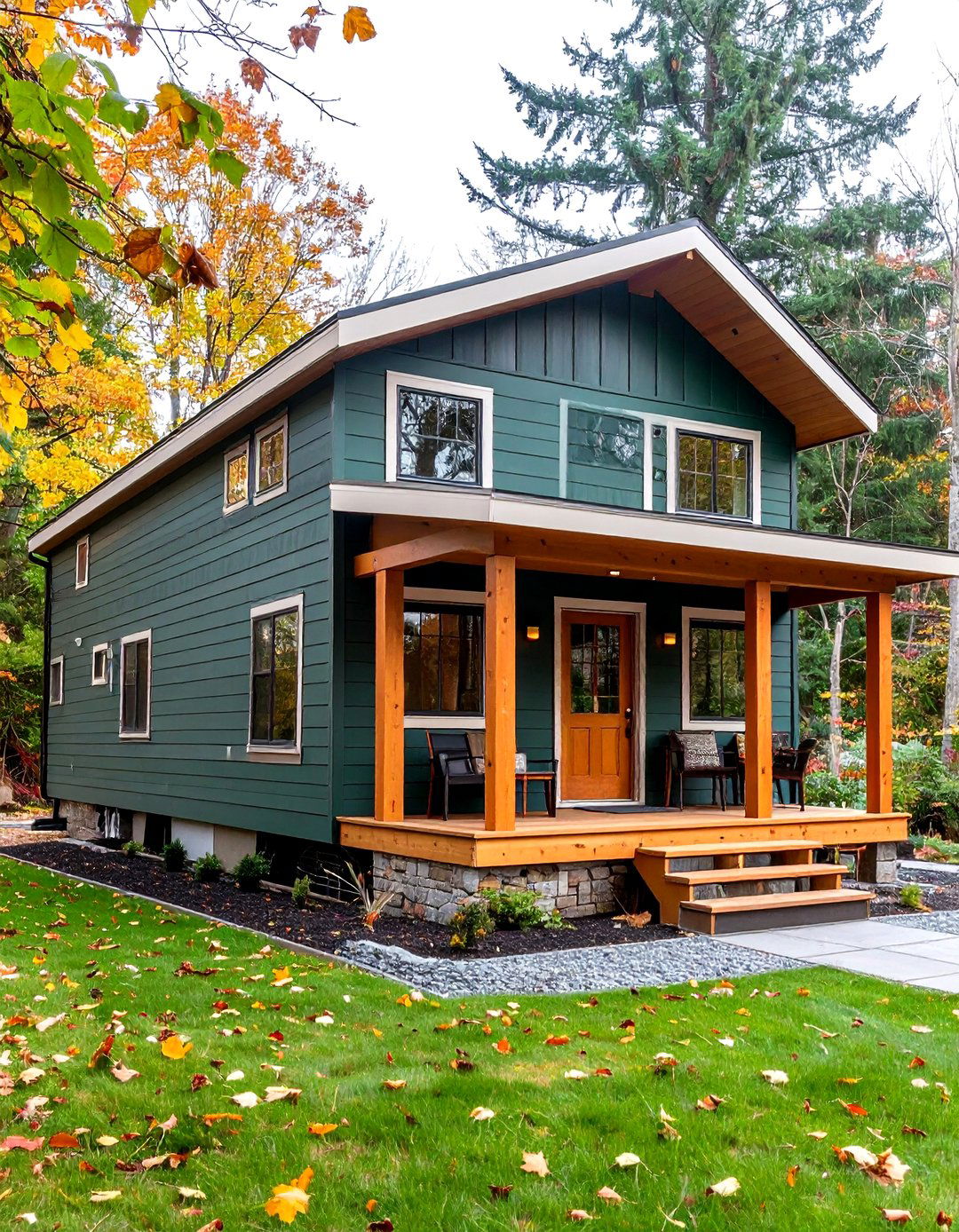 Forest Green Mobile Home Siding with Copper Accents - 20 Mobile Home Siding Design Ideas