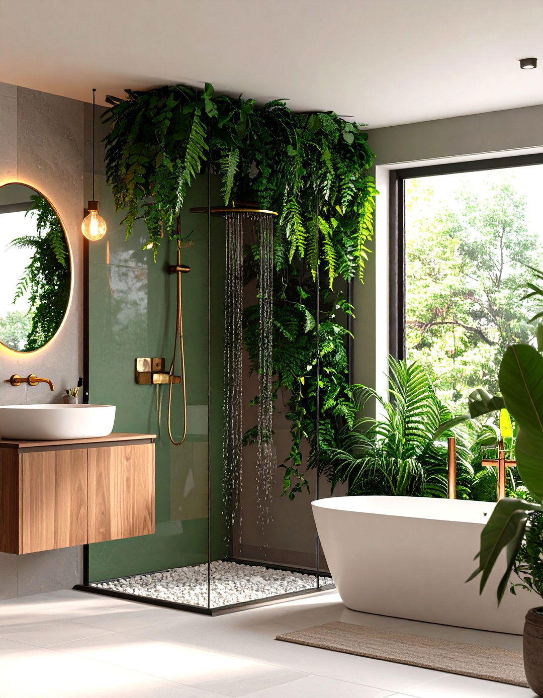 Forest Green Plants and Biophilia - 20 Forest Green Bathroom Ideas