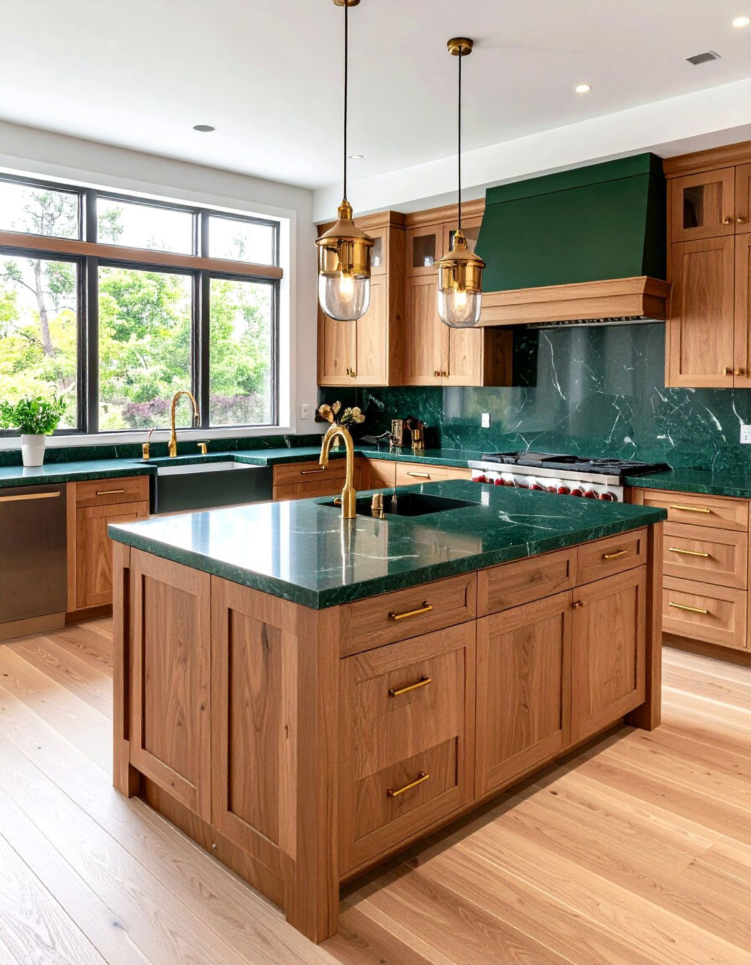 Forest Green Quartz Kitchen Countertops with Natural Wood Accents - 20 Quartz Kitchen Countertops