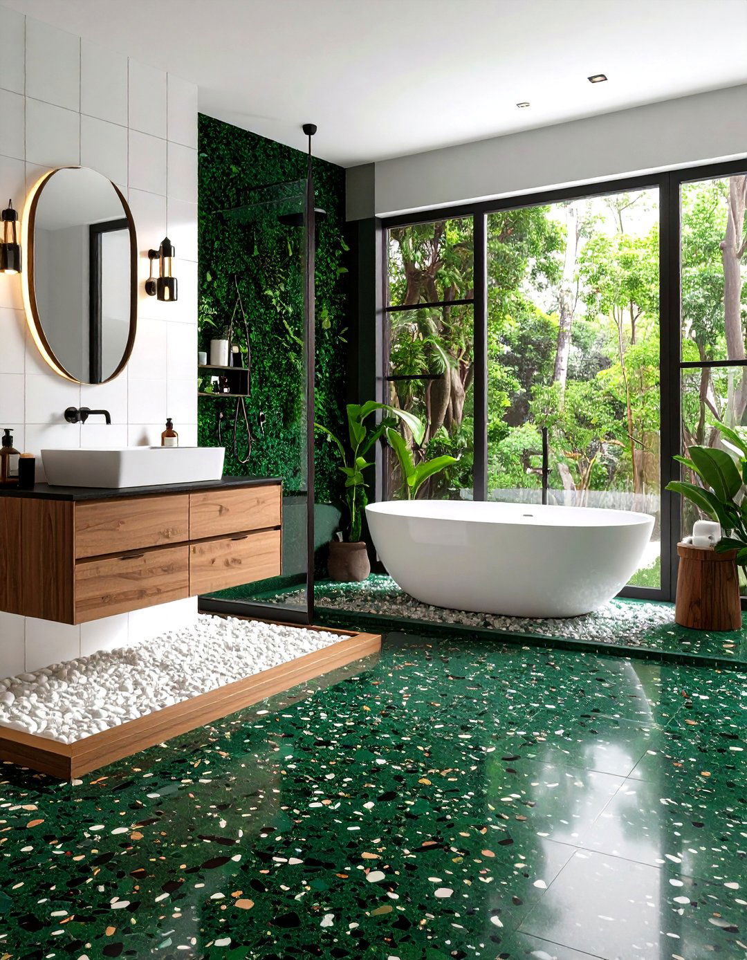 Forest Green Terrazzo Floors - 20 Forest Green Bathroom Ideas
