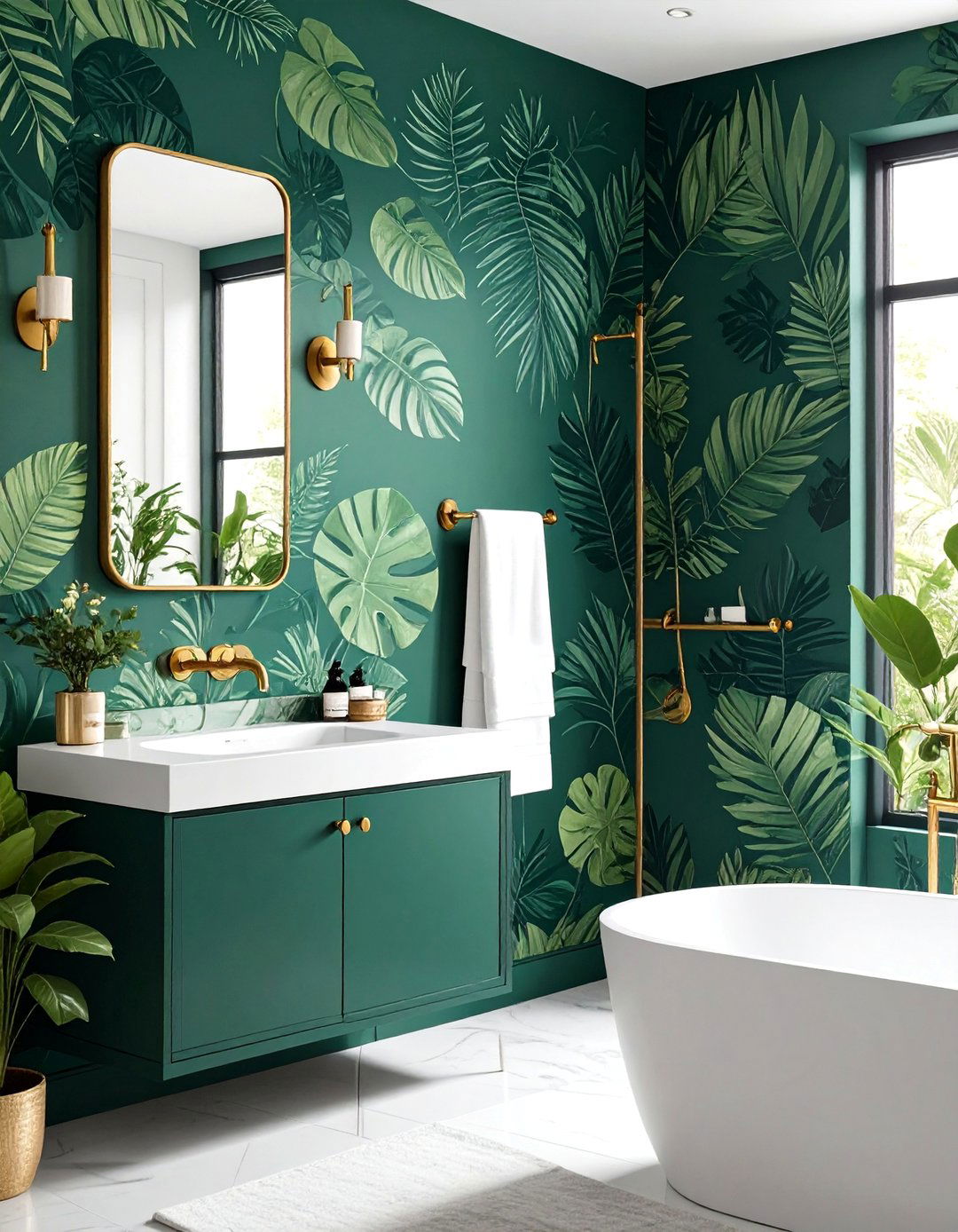 Forest Green Wallpaper for Instant Depth and Pattern - 20 Green Bathroom Ideas