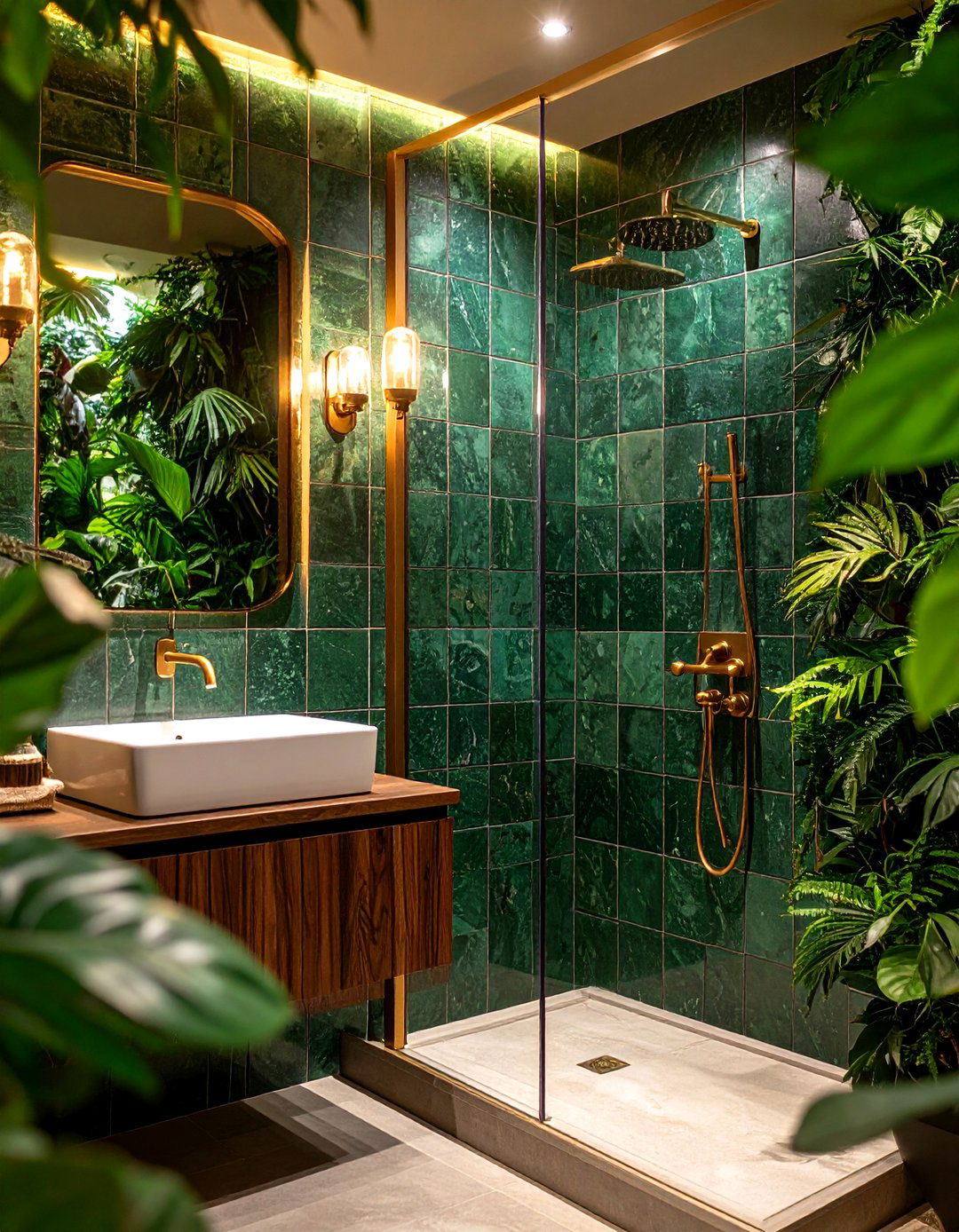 Forest Green Zellige Feature Wall - 20 Forest Green Bathroom Ideas