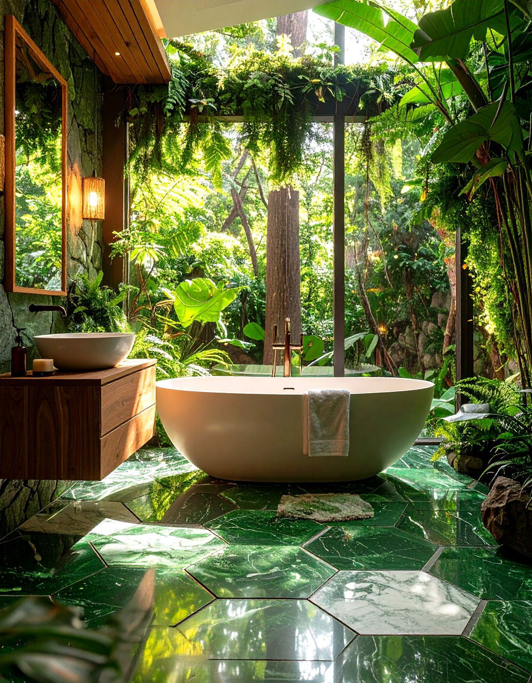 Forest Green and Natural Stone Pairings - 20 Forest Green Bathroom Ideas