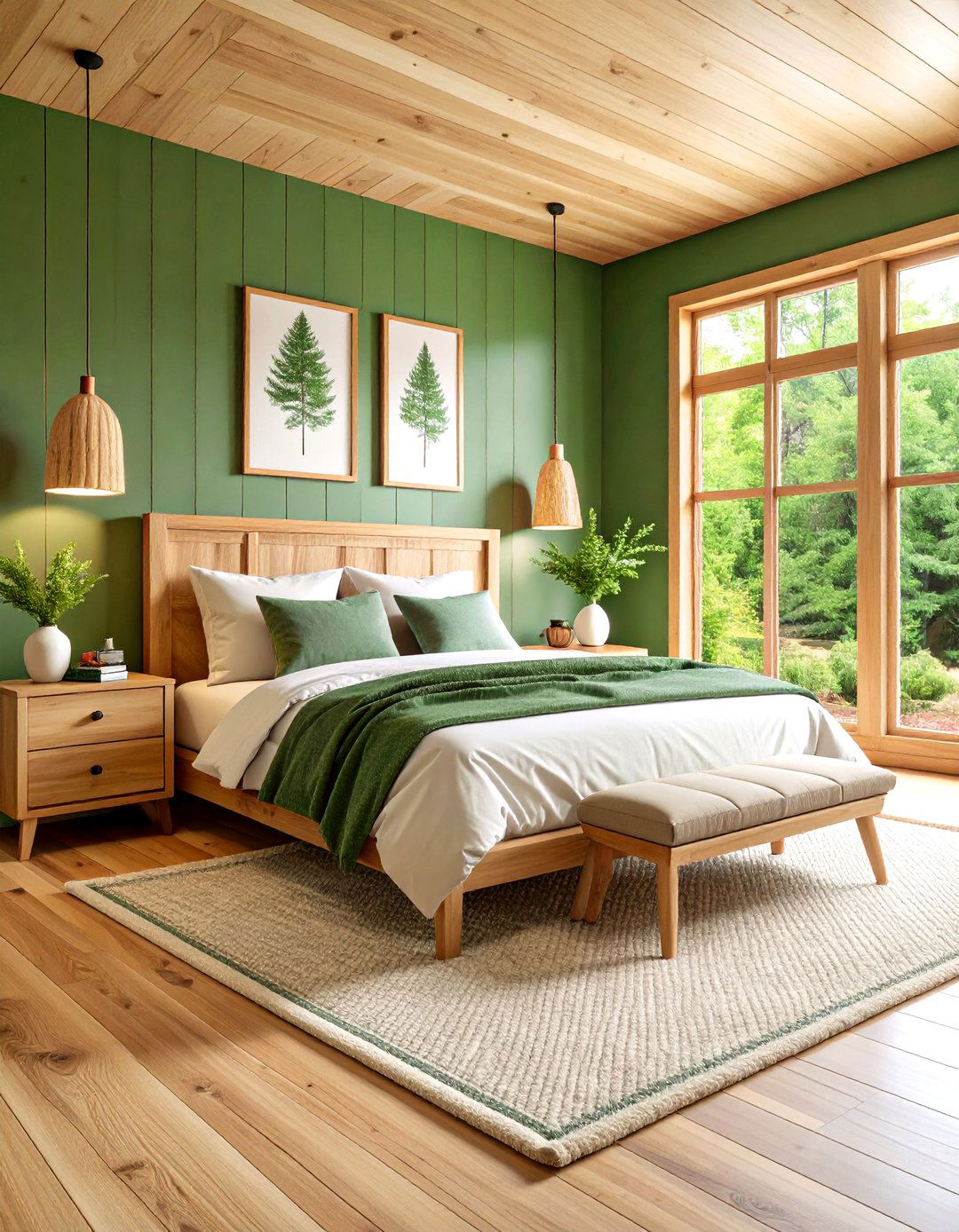 Forest Green and Natural Wood Brown Bedroom - 20 Green and Brown Bedroom Ideas