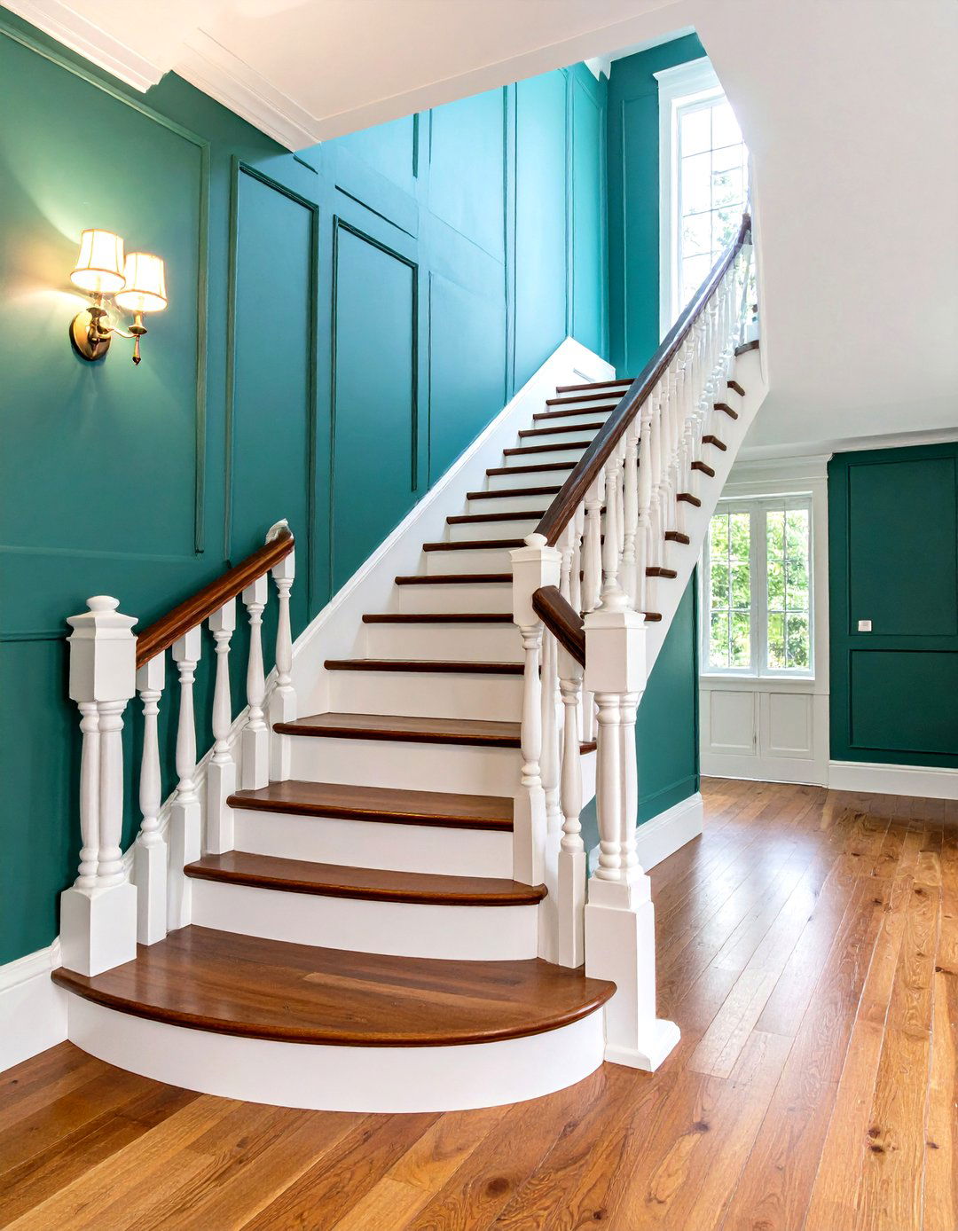Forest Green and White Painted Stair Combination - 20 Painted Stair Ideas