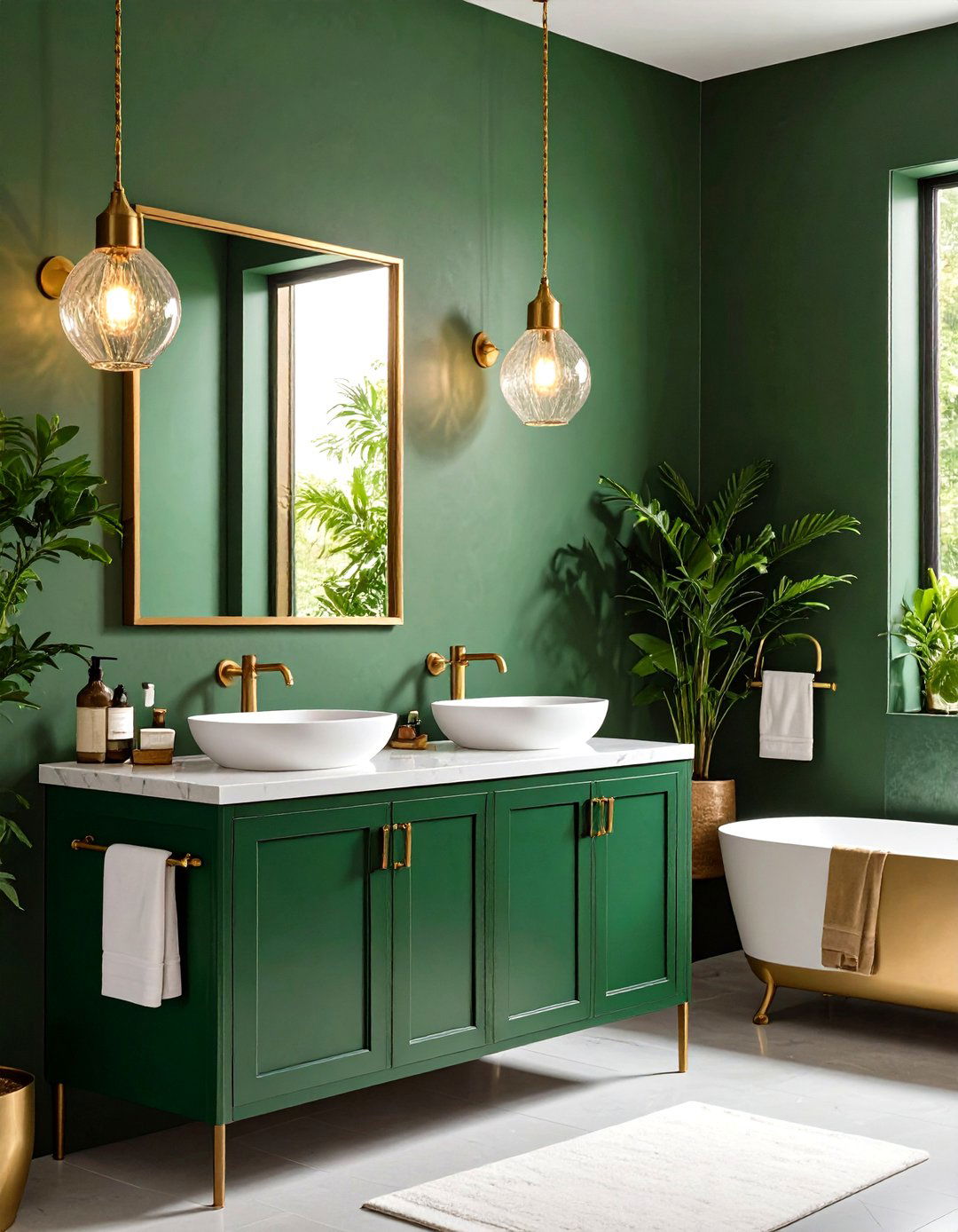 Forest Green with Brass Fixtures - 20 Forest Green Bathroom Ideas