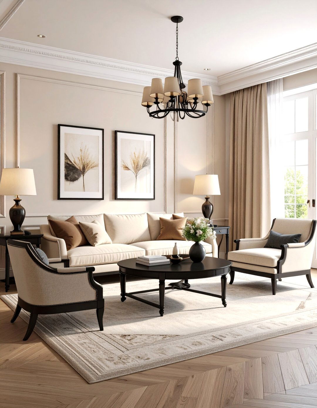 Formal Cream and Black Living Room - 20 Cream and Black Living Room Ideas