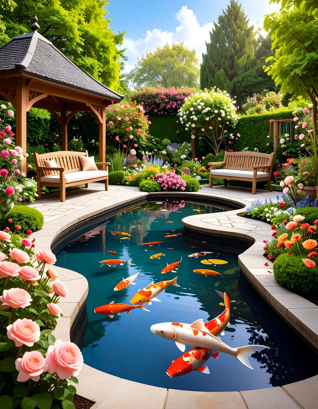 Formal English Garden Koi Pond Design - 20 Koi Pond Ideas