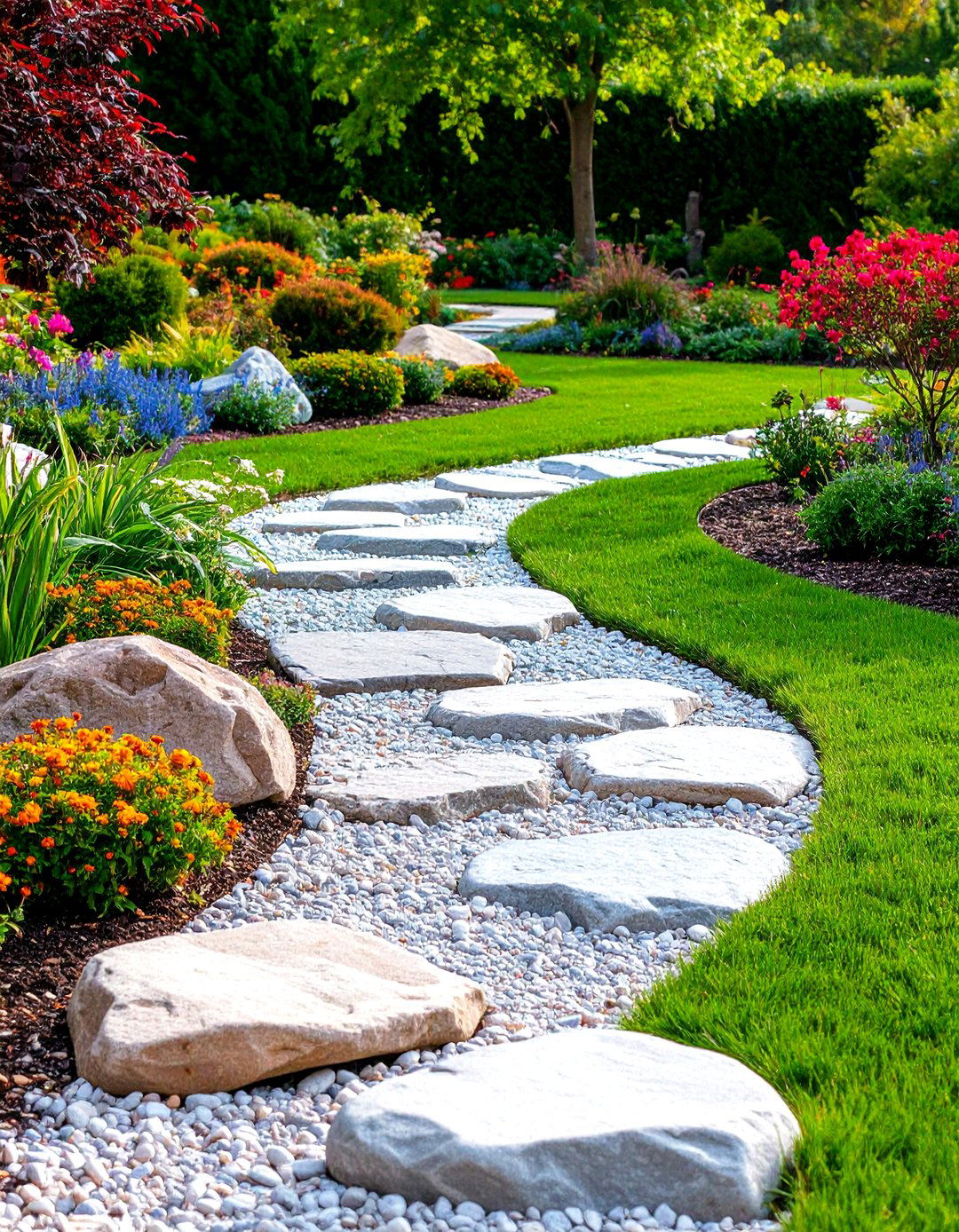 Formal Parterre River Rock Edging Pattern - 20 River Rock Edging Ideas