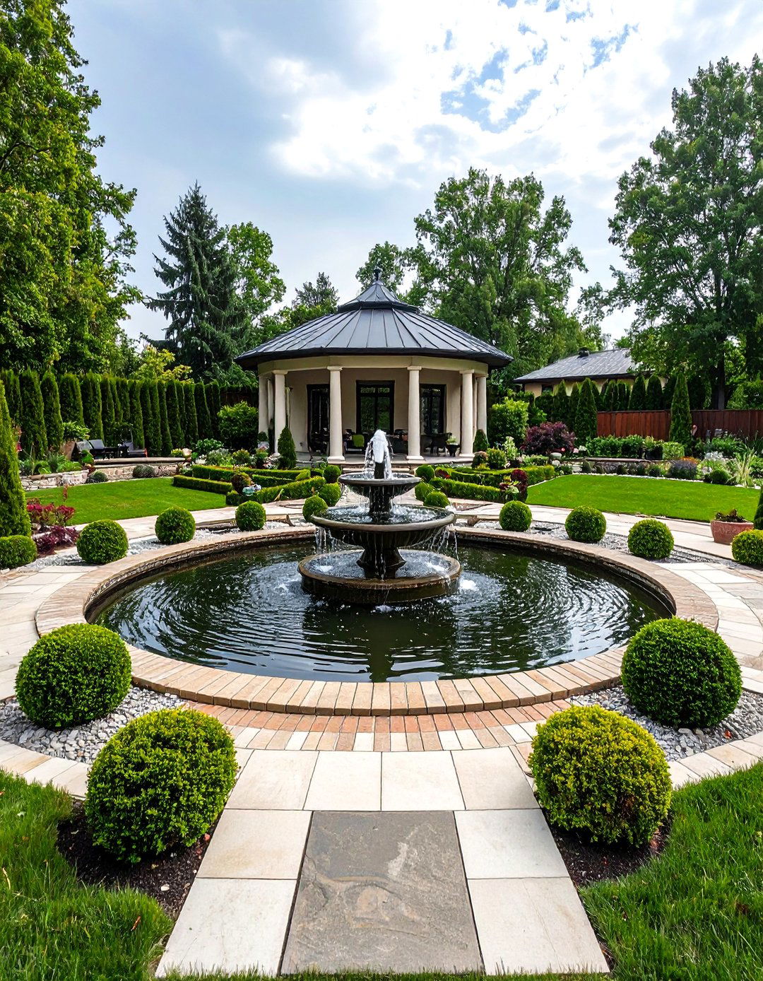 Formal Symmetrical Pond Landscaping with Classical Elements - 20 Pond Landscaping Ideas