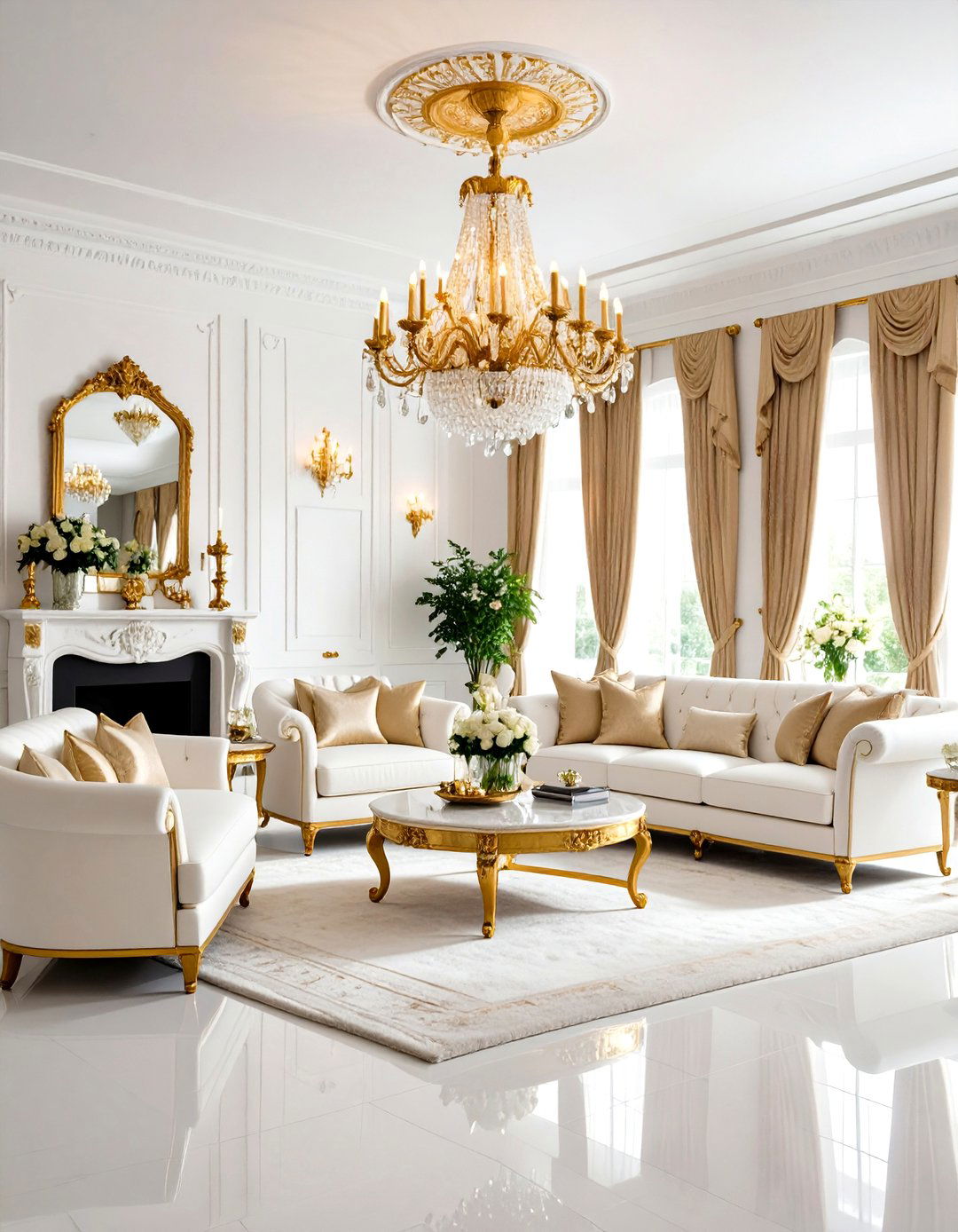 Formal White and Gold Living Room for Entertaining - 20 White and Gold Living Room Ideas