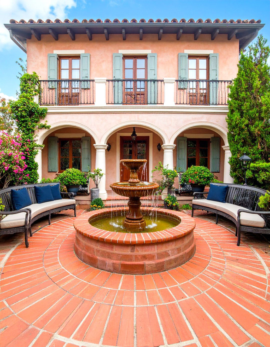 Fountain Focused Spanish Style Front Porch - 20 spanish style front porch ideas