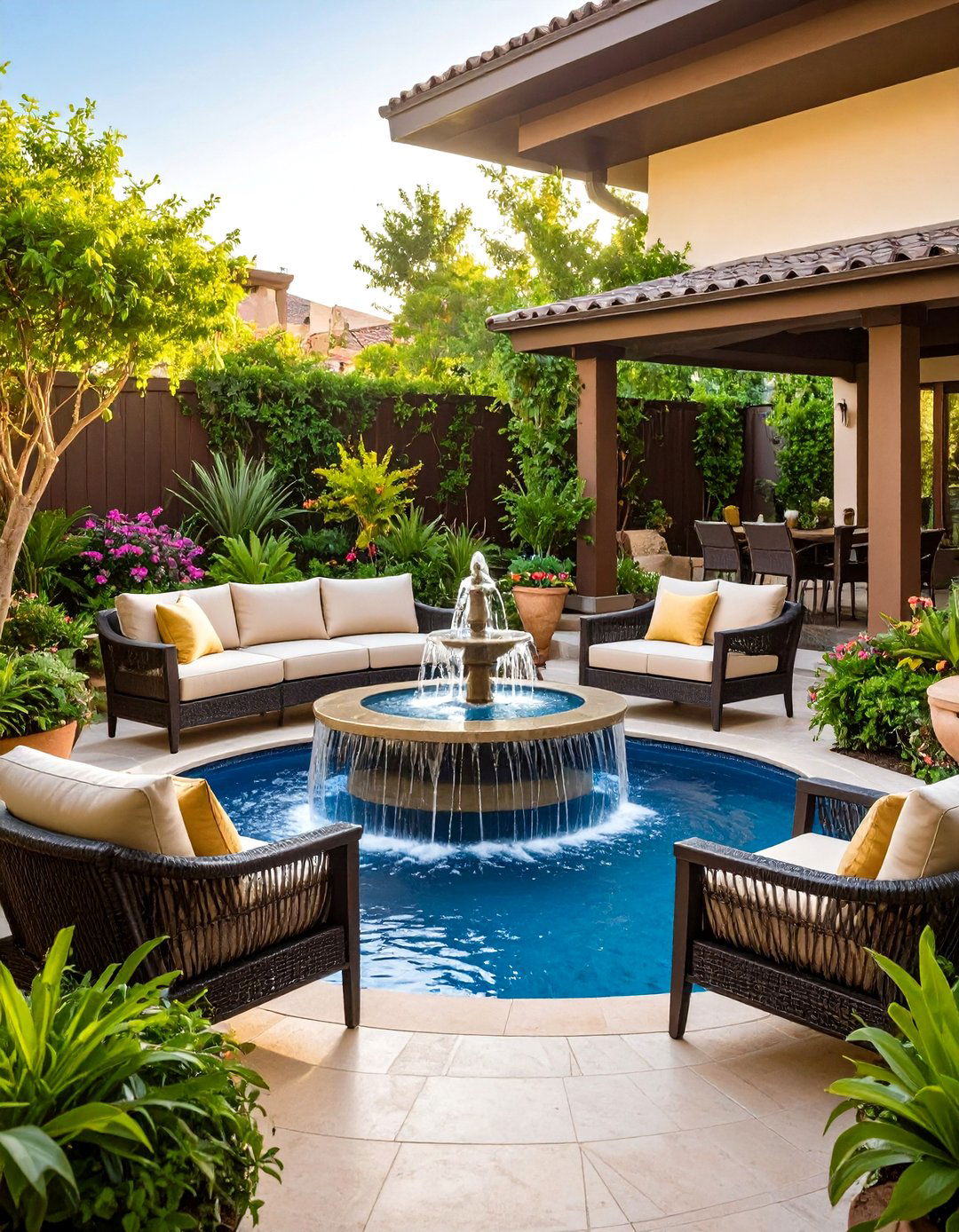 Fountain Forward Front Yard Patio - 20 Front Yard Patio Ideas