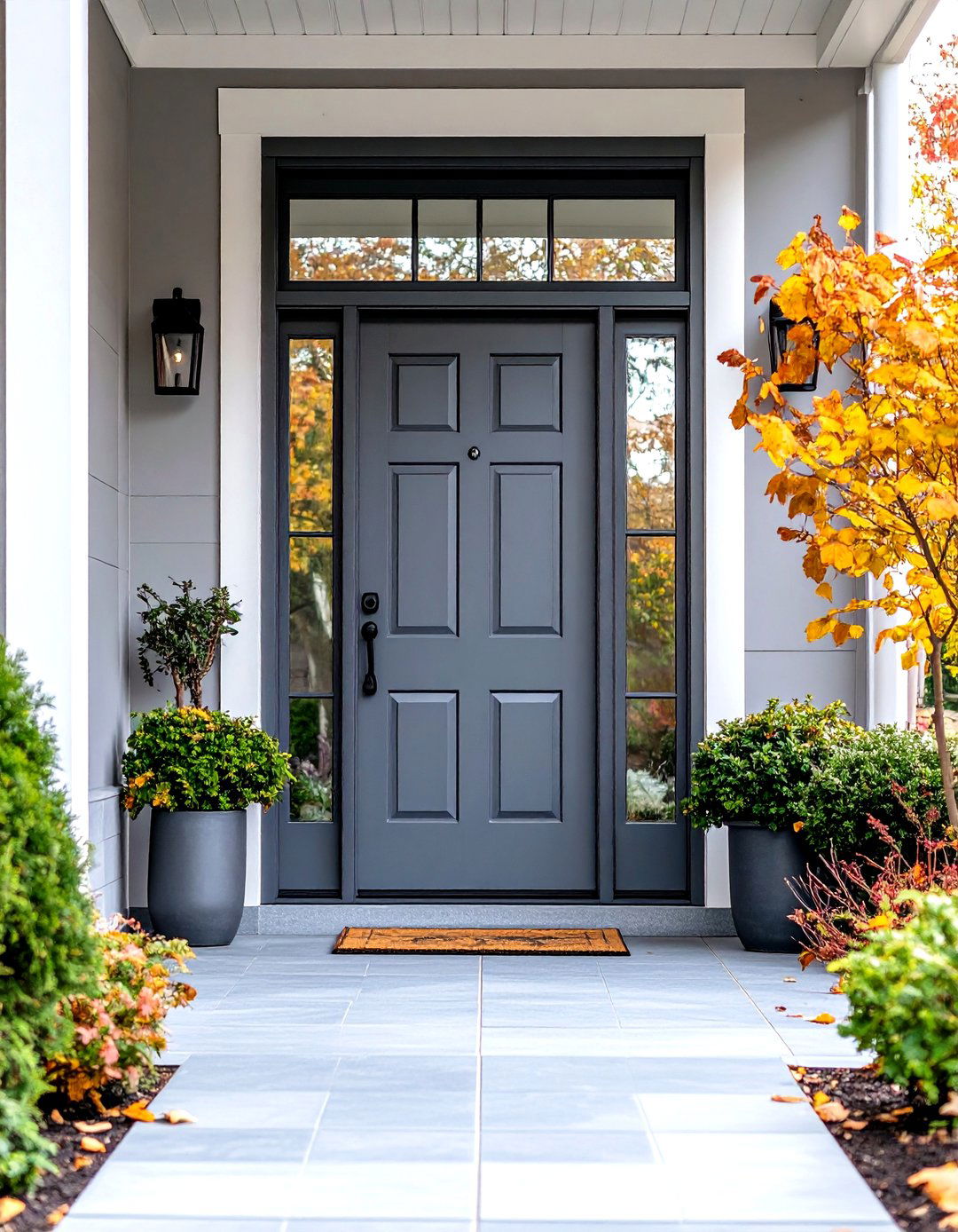 Four Lite Steel Grey Front Door for Maximum Daylight - 20 Grey Front Door Ideas