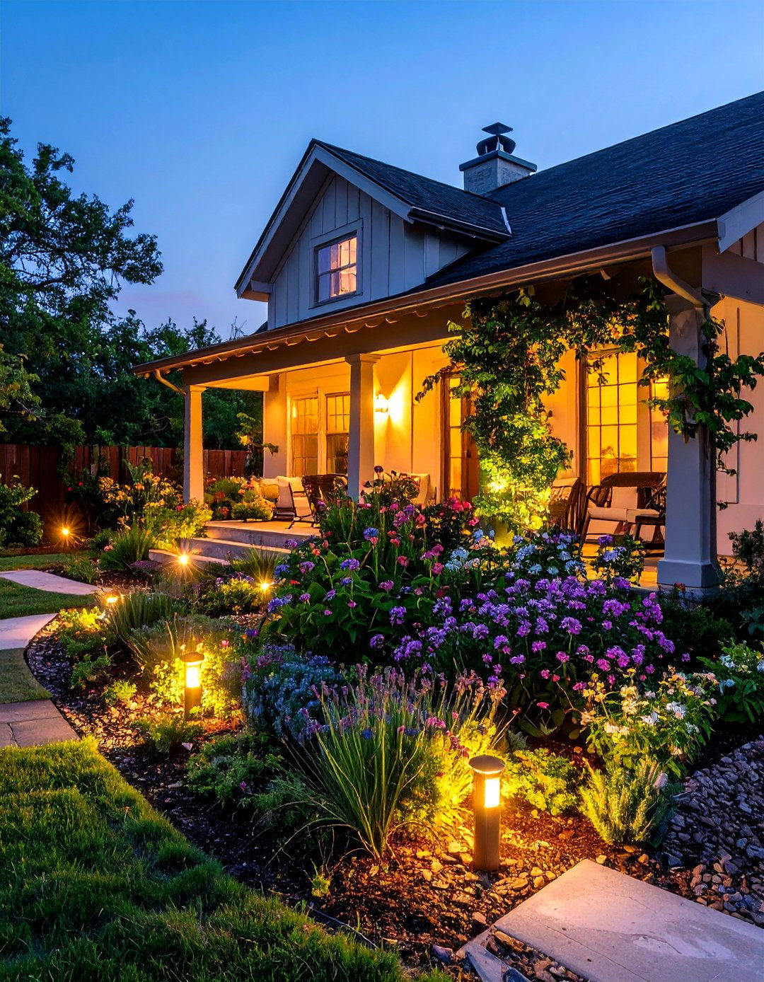 Fragrant Evening Flower Bed Near the Porch - 20 Front Yard Texas Flower Bed Ideas