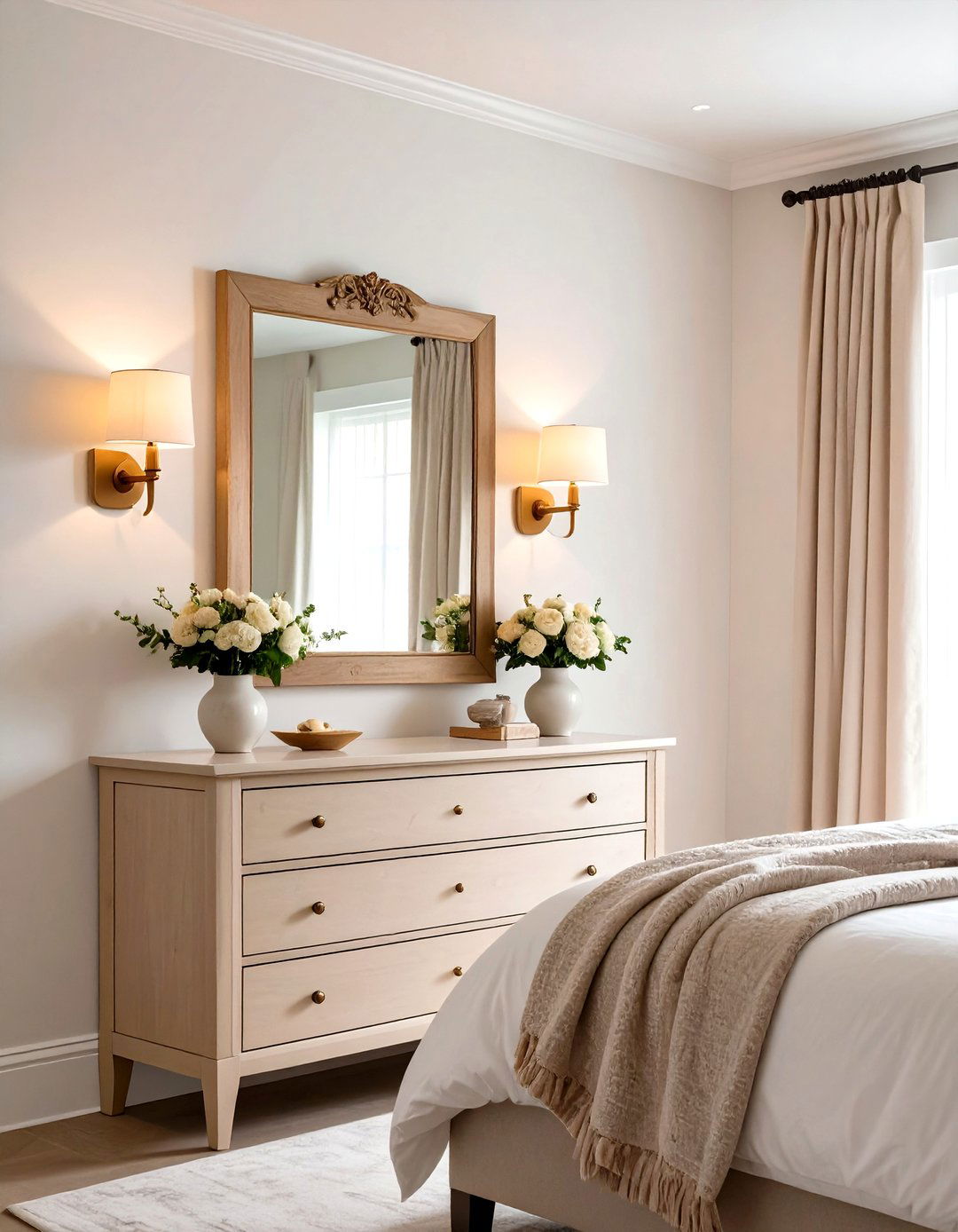 Frame the Dresser With Symmetrical Wall Sconces - 20 Dresser Decor Ideas