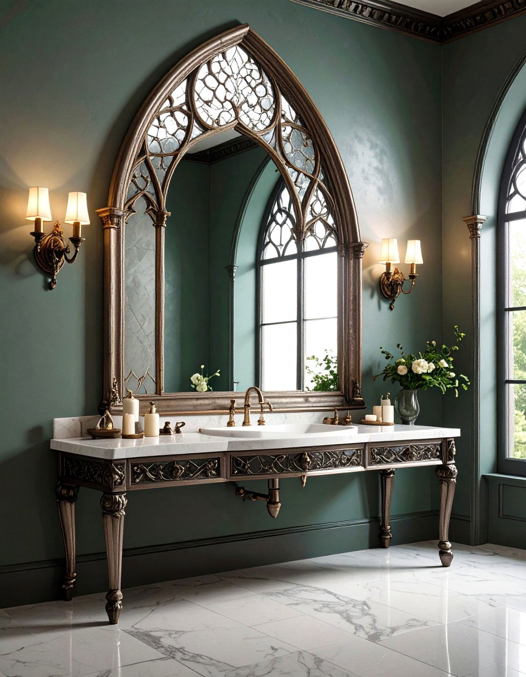 Frame the View with Pointed Arch Mirrors - 20 Gothic Bathroom Ideas