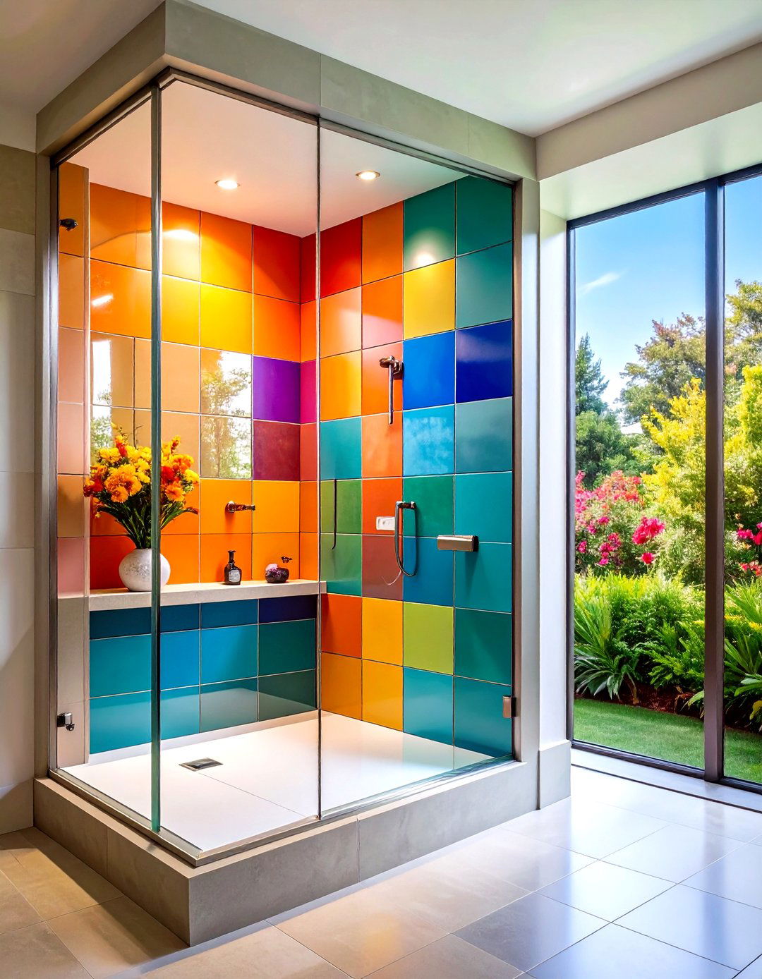 Framed Edge Tile Drenched Niche - 20 Shower Niche Ideas