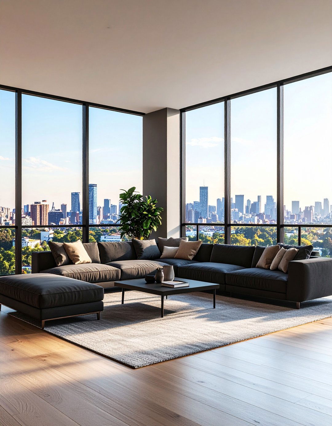 Framed Views with Black Living Room Window Casings - 20 Black Living Room Ideas