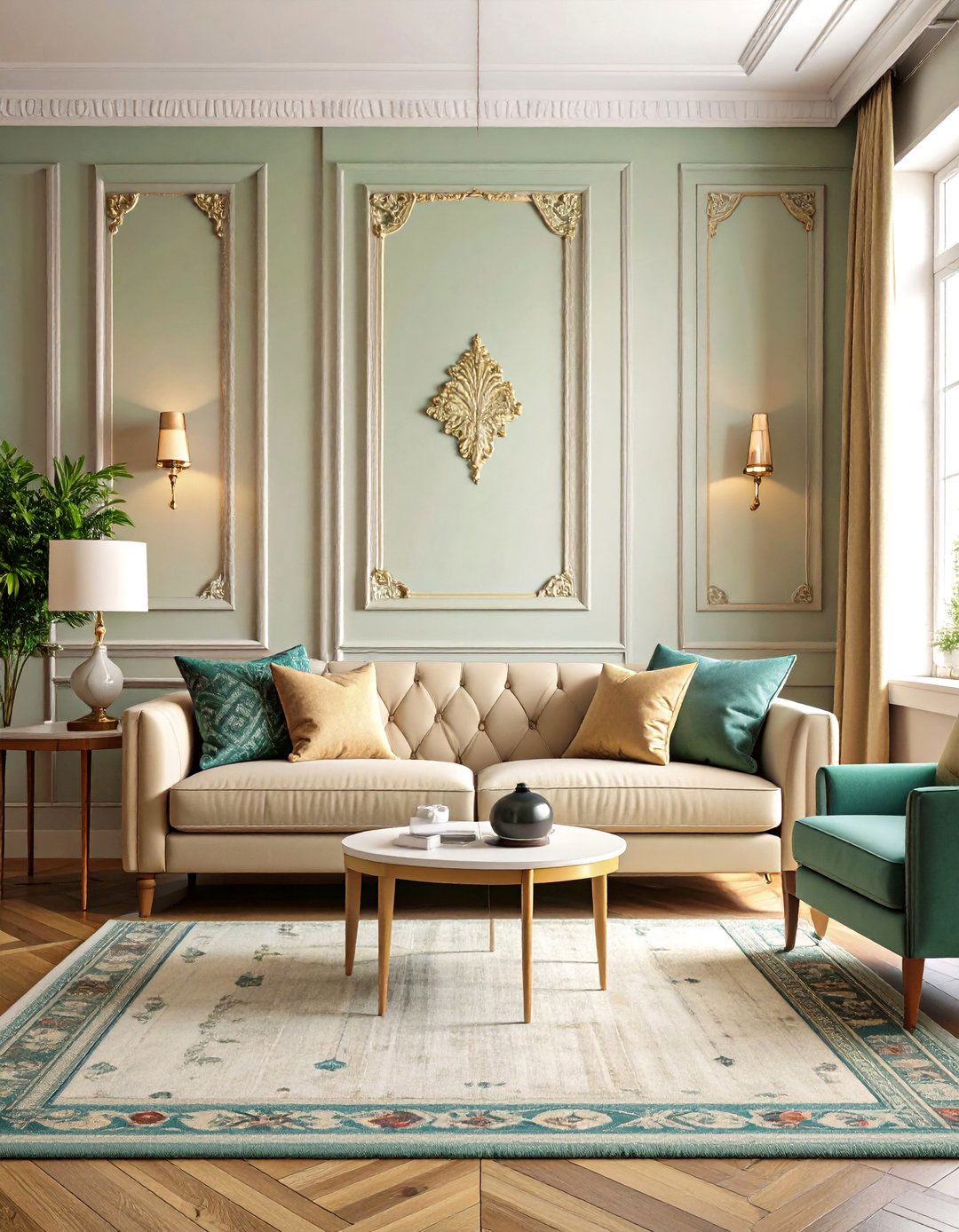 Framed Wallpaper Panel Feature - 20 Budget Apartment Living Room Ideas