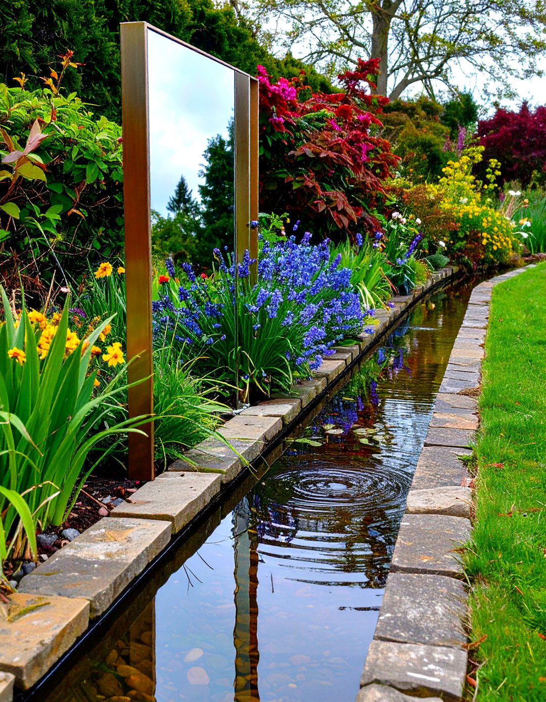 Frameless Garden Mirror Doubles a Water Feature - 20 Garden Mirror Ideas