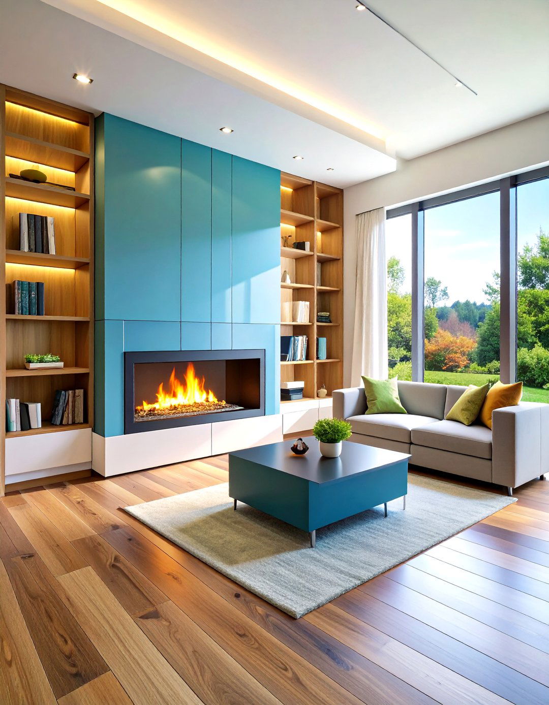 Frameless Glass Electric Fireplace in Office Nook - 20 Home Office With Fireplace Ideas