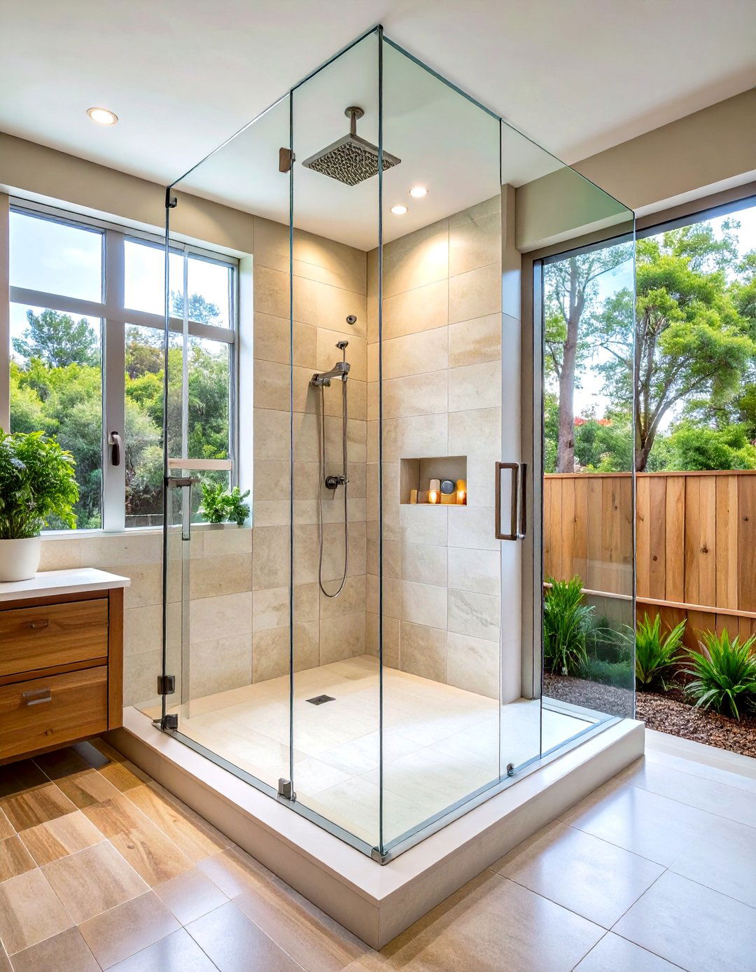 Frameless Glass Shower in Bathroom - 20 Elegant Bathroom Decor Ideas