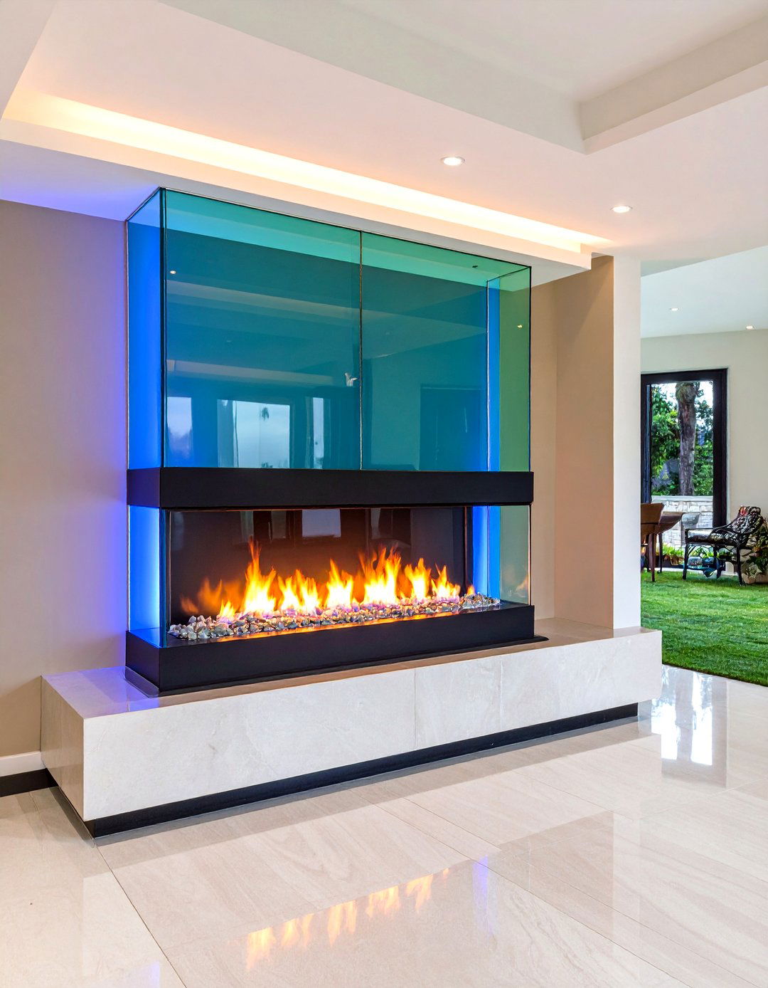 Frameless Glass Vertical Fire Feature - 20 Fireplace Wall Ideas