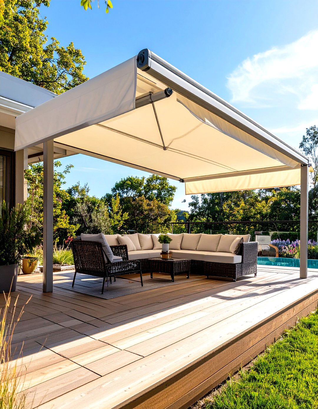 Freestanding Cantilever Deck Awning for Open Layouts - 20 Deck Awning Ideas