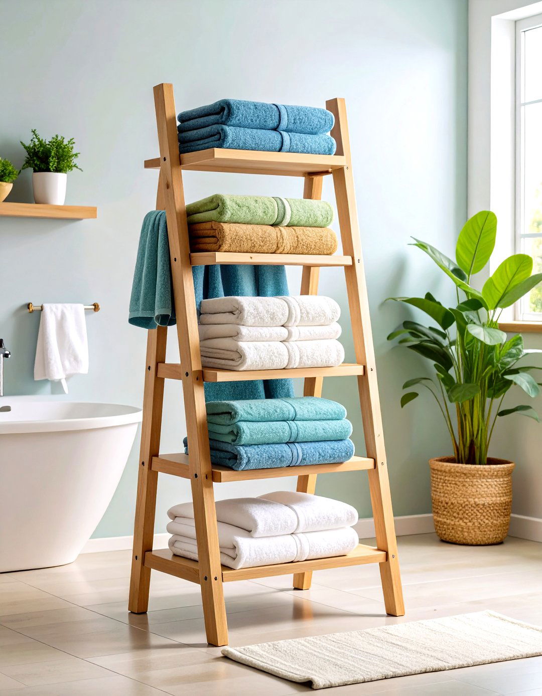 Freestanding Ladder Towel Storage Racks - 20 Towel Storage Ideas