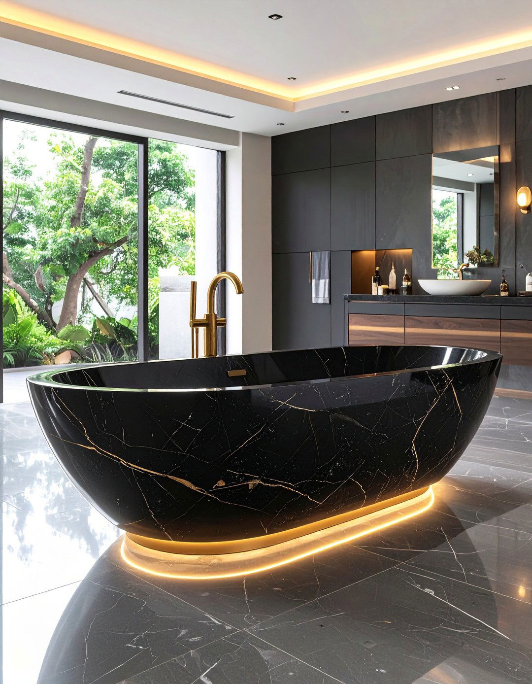Freestanding Tub Carved from Black Marble - 20 Black Marble Bathrooms
