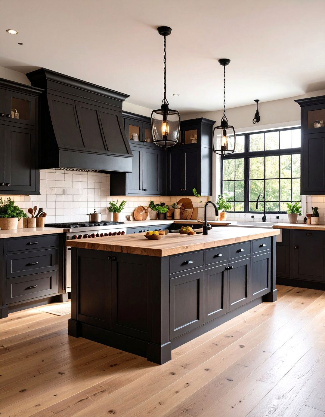 French Country Kitchen With Black Cabinets And Butcher Block Countertops - 20 Kitchen With Black Cabinets And Wood Countertops Ideas