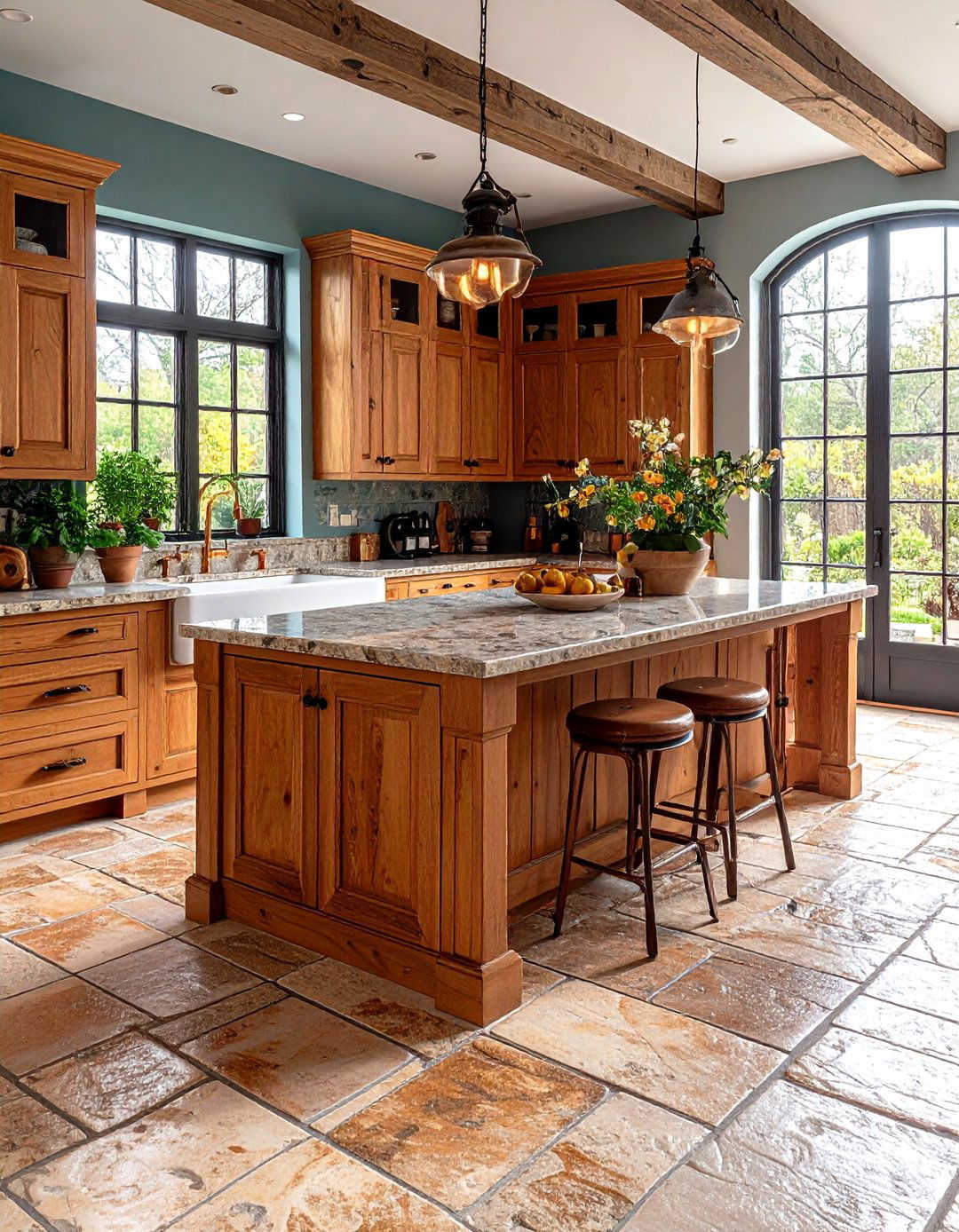 French Country Travertine Floor Kitchen with Romantic Provincial Style - 20 Travertine Floor Kitchen Ideas