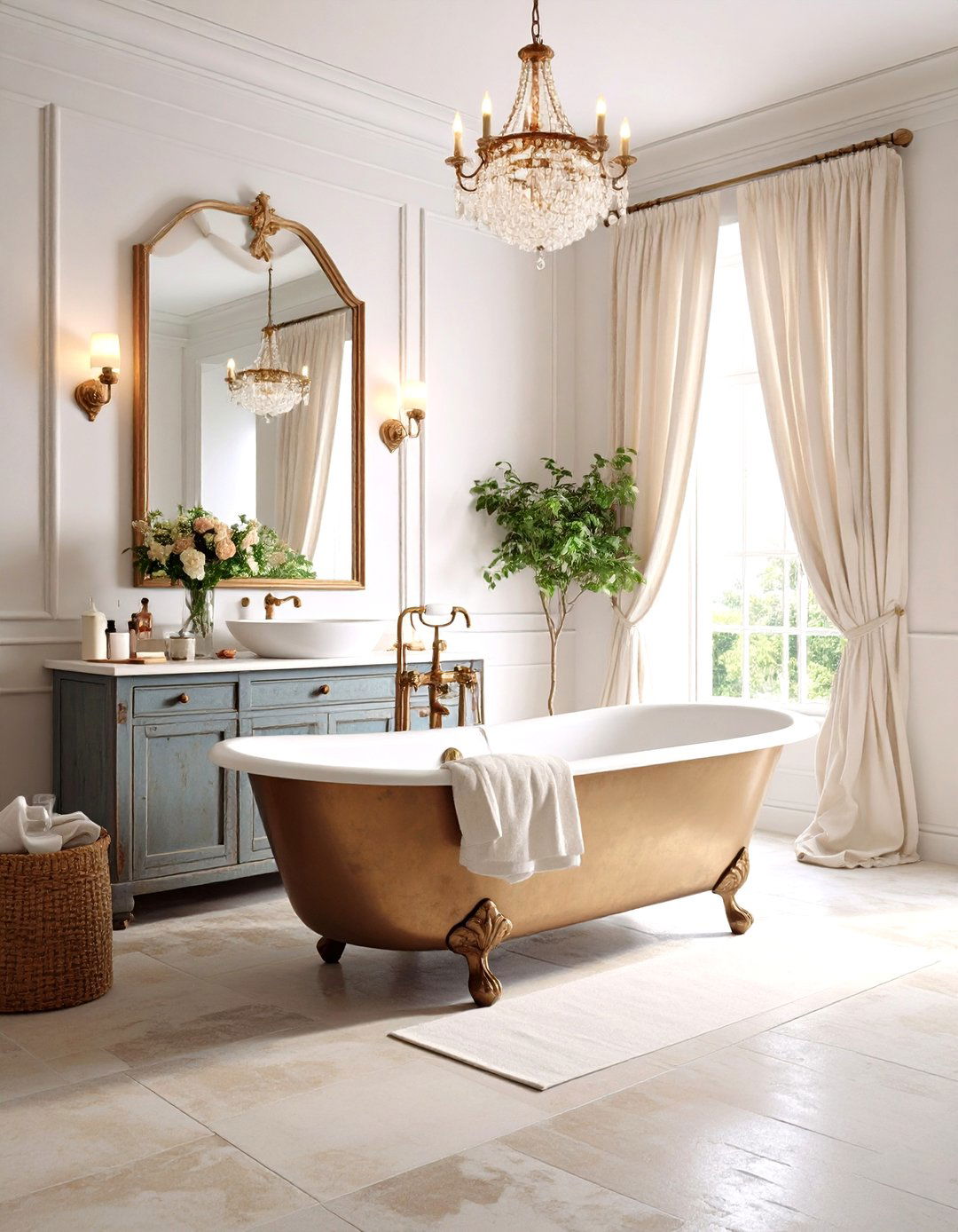 French Country Vintage Bathroom with Romantic Provincial Charm - 20 Vintage Bathroom Ideas