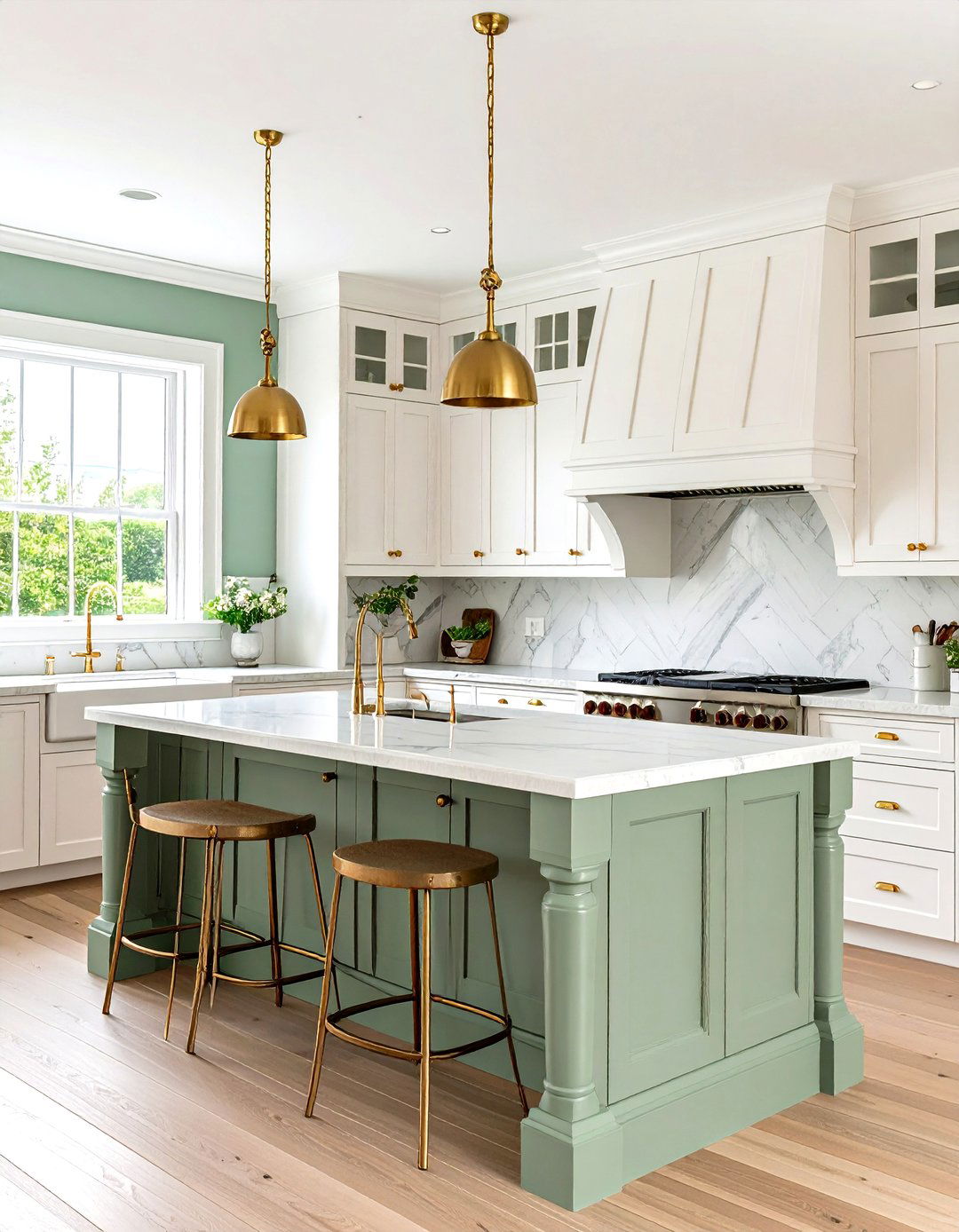 French Country White Kitchen Cabinets with Sage Grey Island - 20 White Kitchen Cabinets With Grey Island Ideas