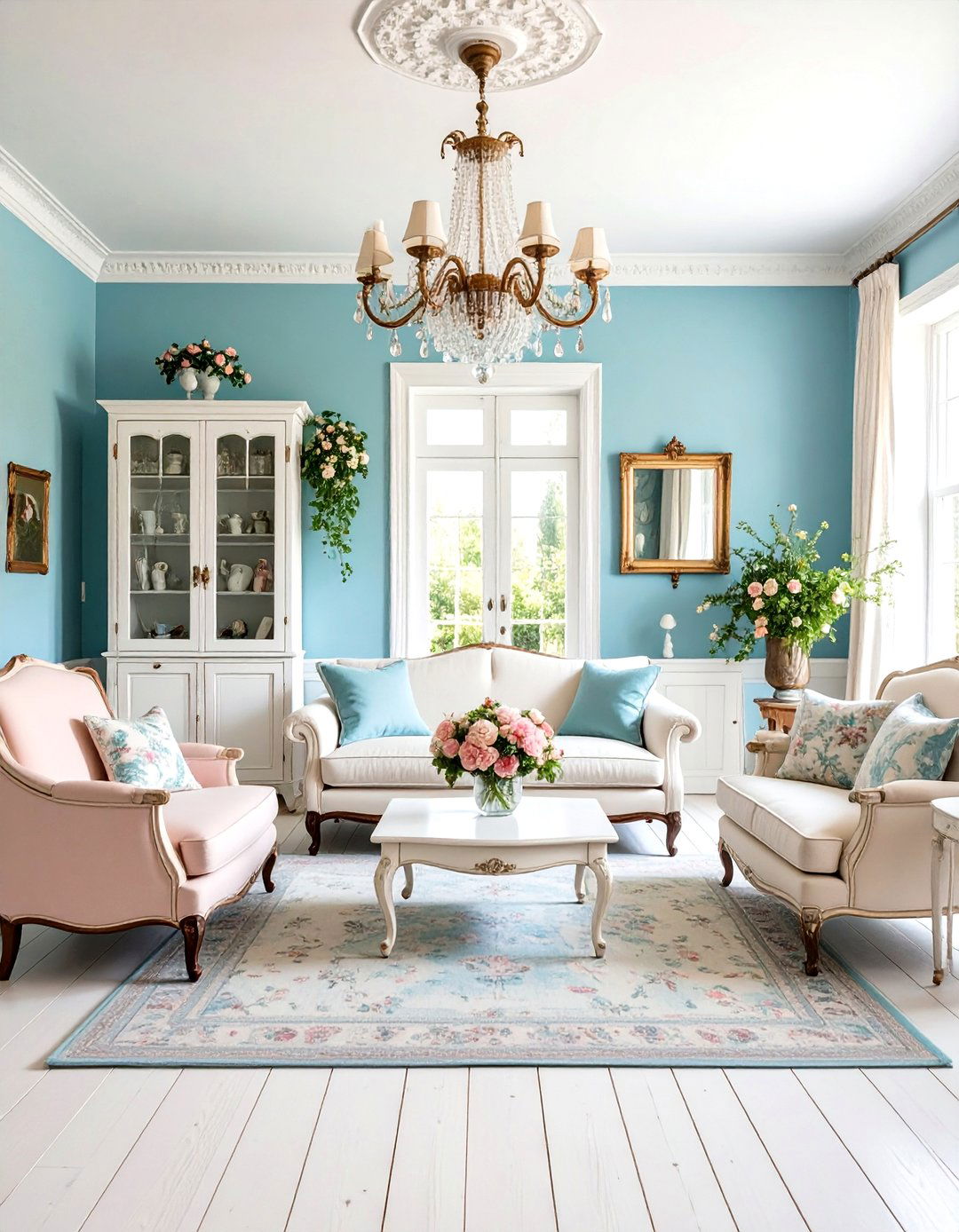 French Country White Living Room with Vintage Charm - 20 White Living Room Ideas