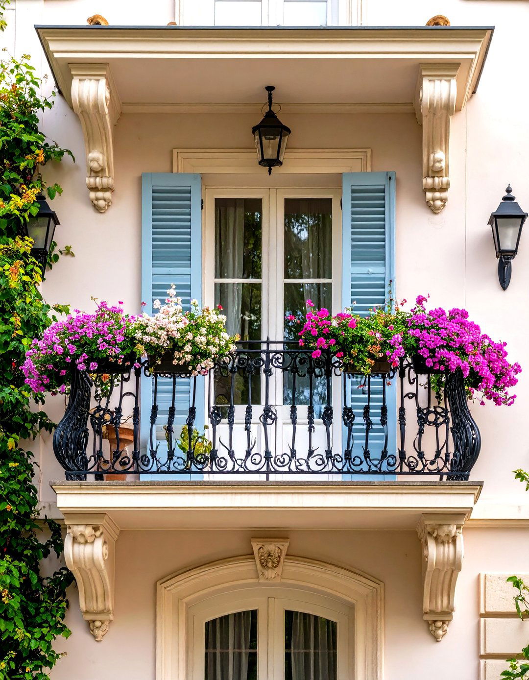French Provincial Juliet Balcony with Curved Elements - 20 Juliet Balcony Ideas