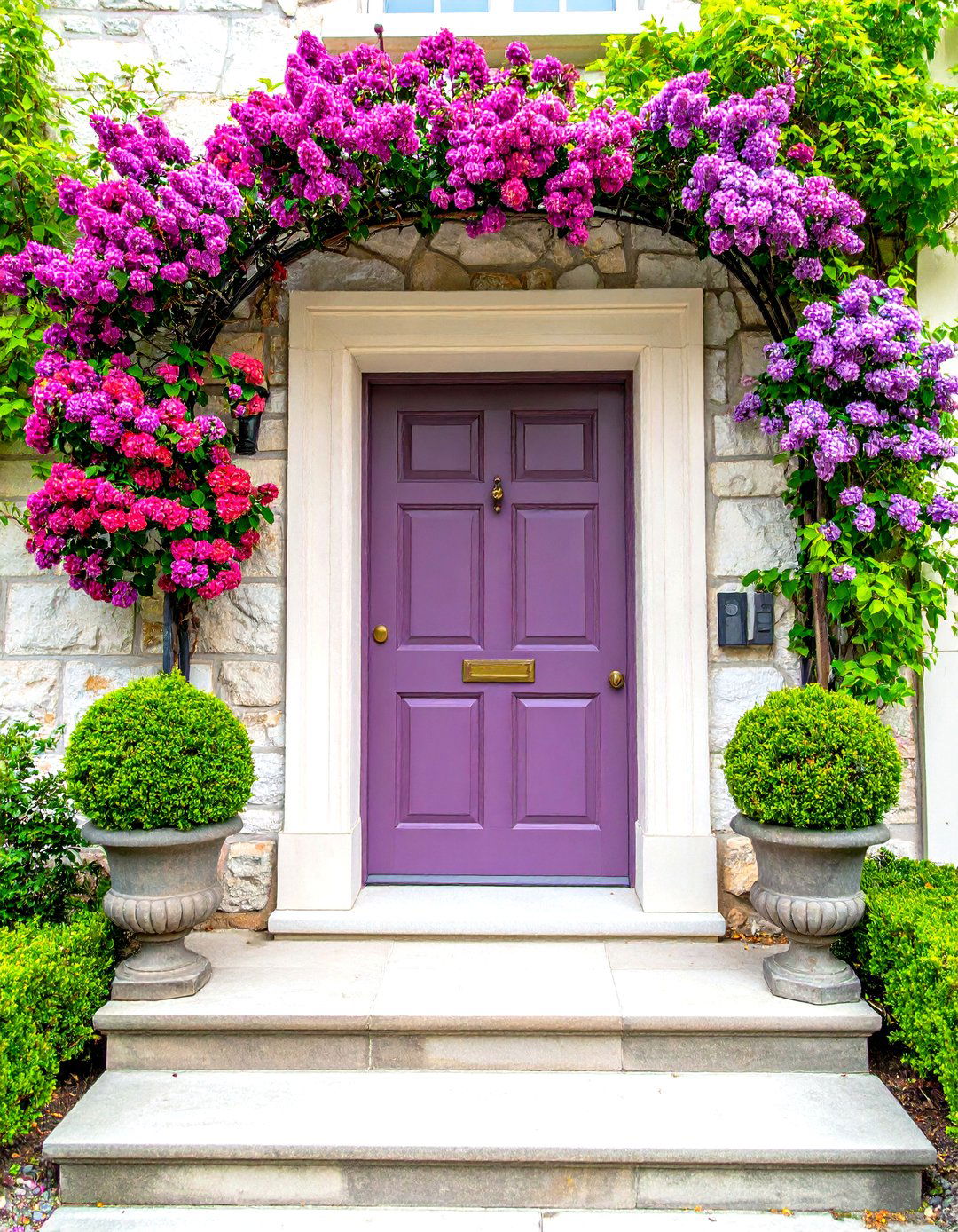 French Provincial Lavender Front Door with Limestone Surrounds - 20 Lavender Front Door Ideas