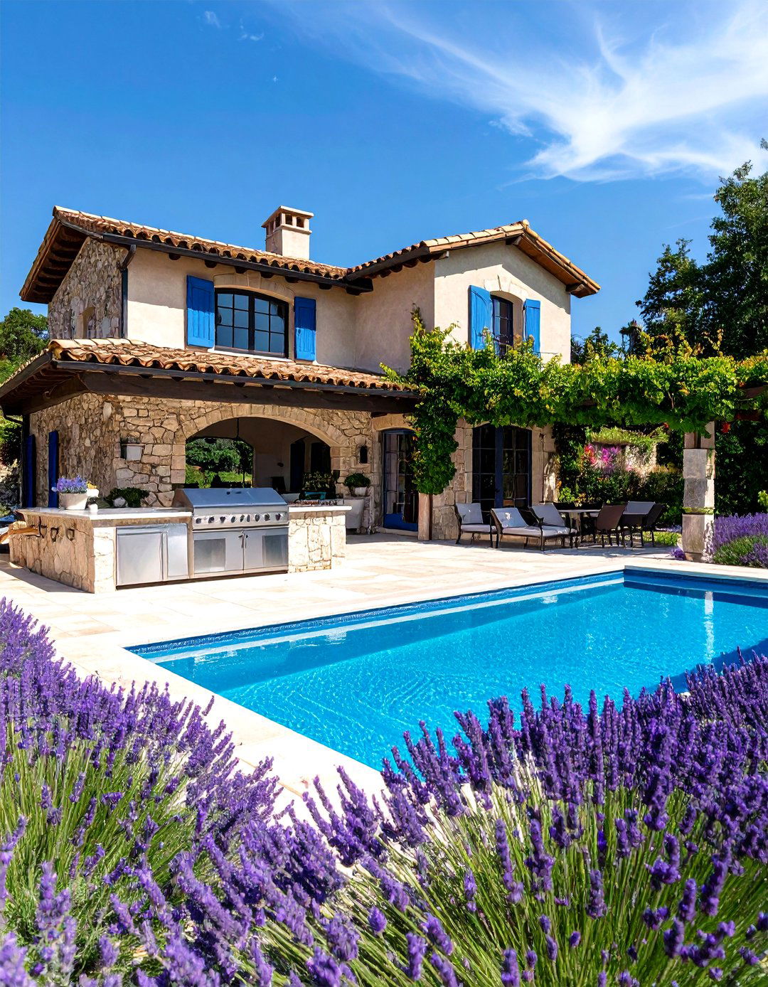 French Provincial Pool House With Outdoor Kitchen - 20 Pool House With Outdoor Kitchen Ideas