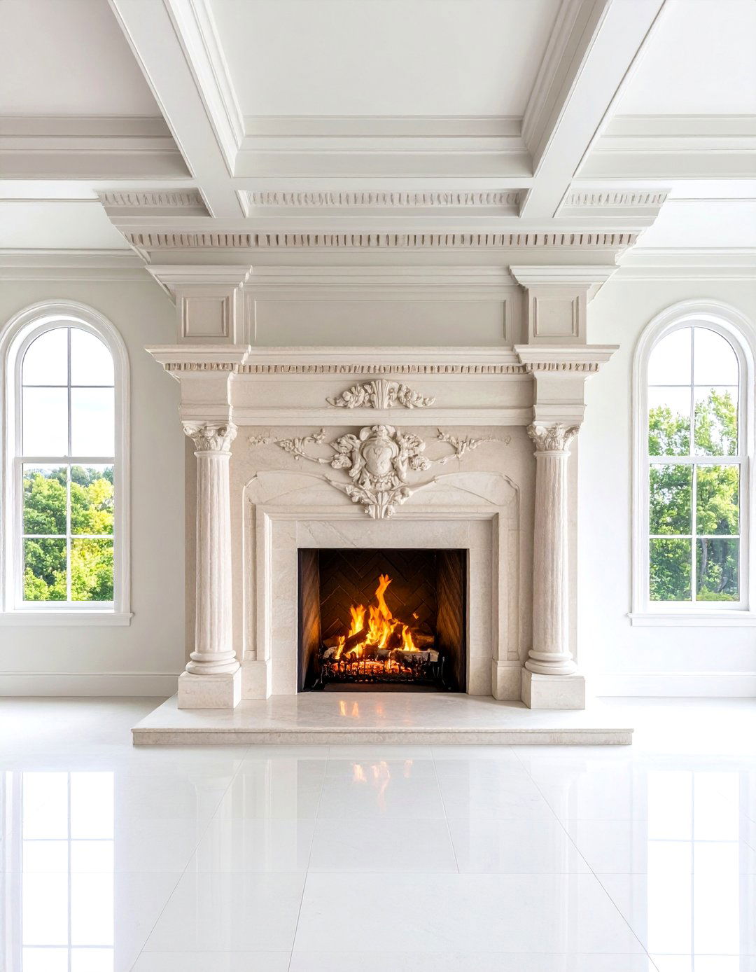 French Style Limestone Classic - 20 Floor-to-Ceiling Stone Fireplace Ideas