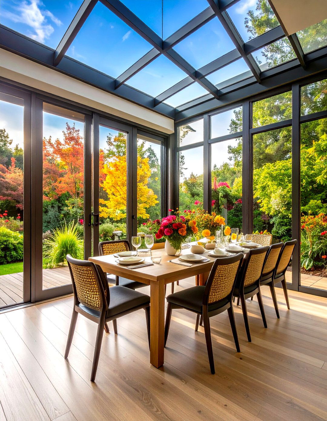 French or Sliding Doors for Seamless Dining Transition - 20 Greenhouse Dining Room Ideas