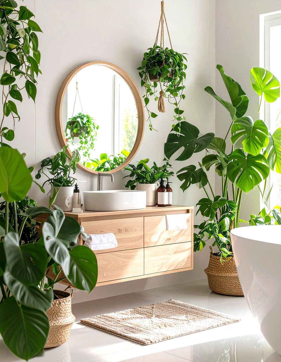 Fresh Greenery to Soften Hard Edges - 20 Guest Bathroom Ideas