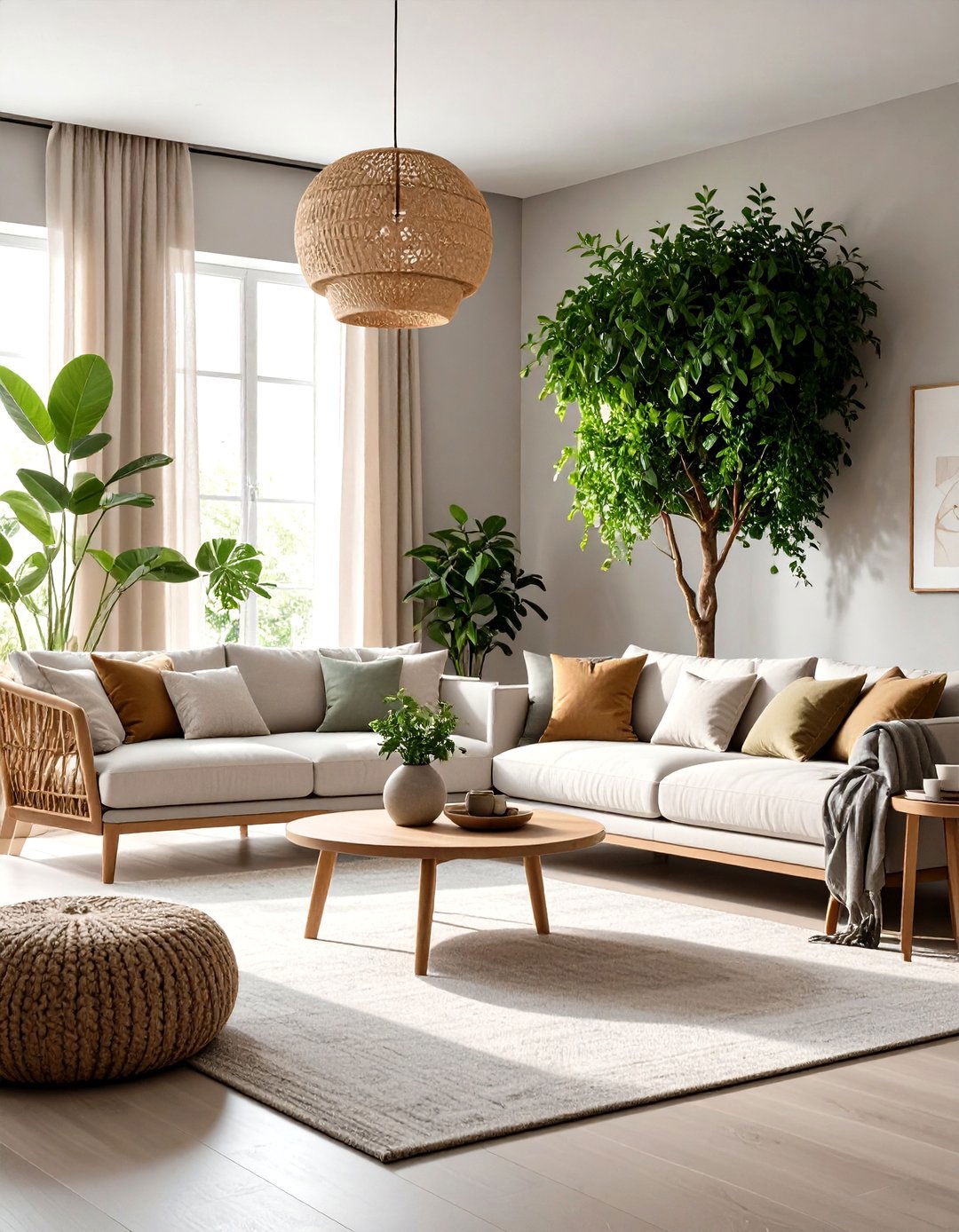 Freshen With Biophilic Greenery - 20 Greige Living Room Ideas