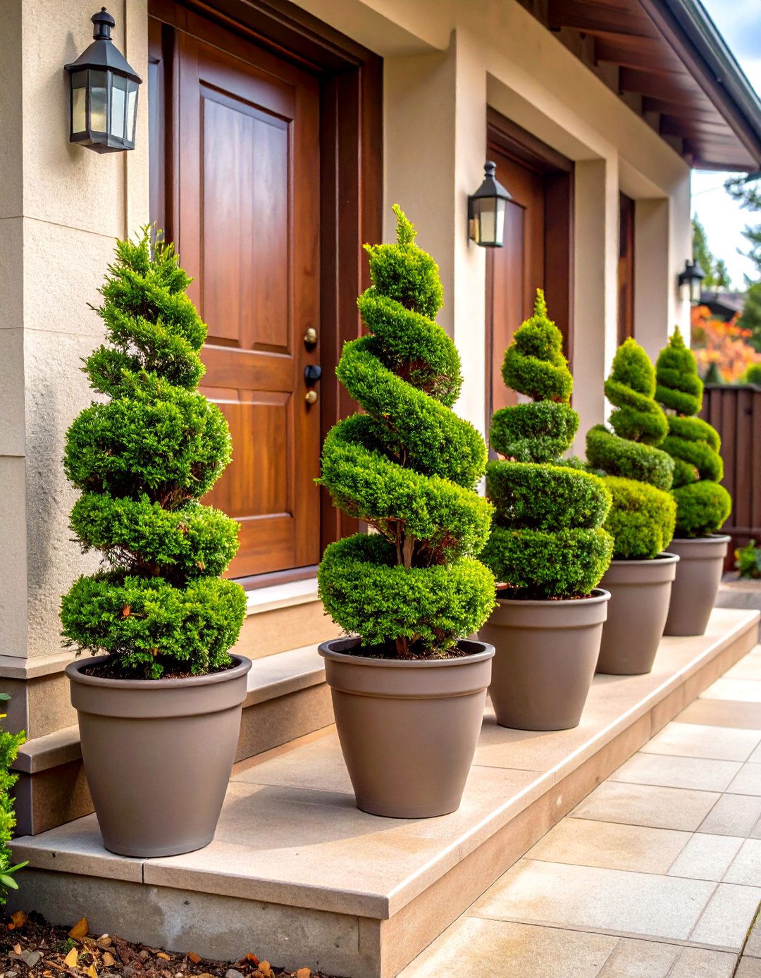 Front Step Spirals That Never Wilt - 20 Front Yard Boxwood Shrubs