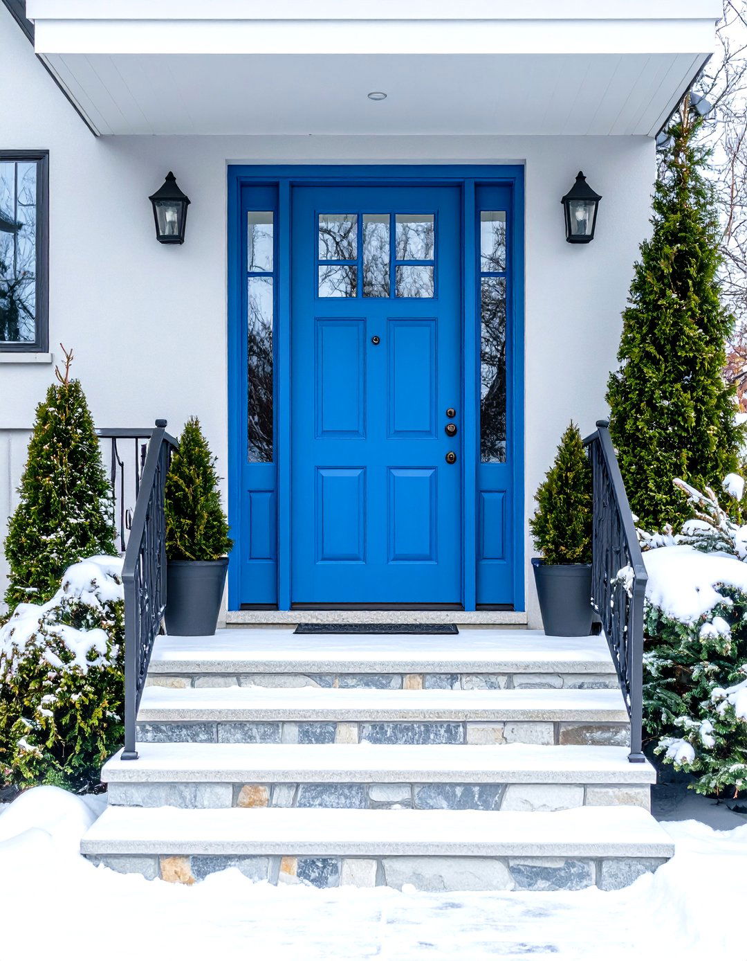 Frosted Blue Door on Alpine Grey Retreat - 20 Grey House With Blue Door Ideas