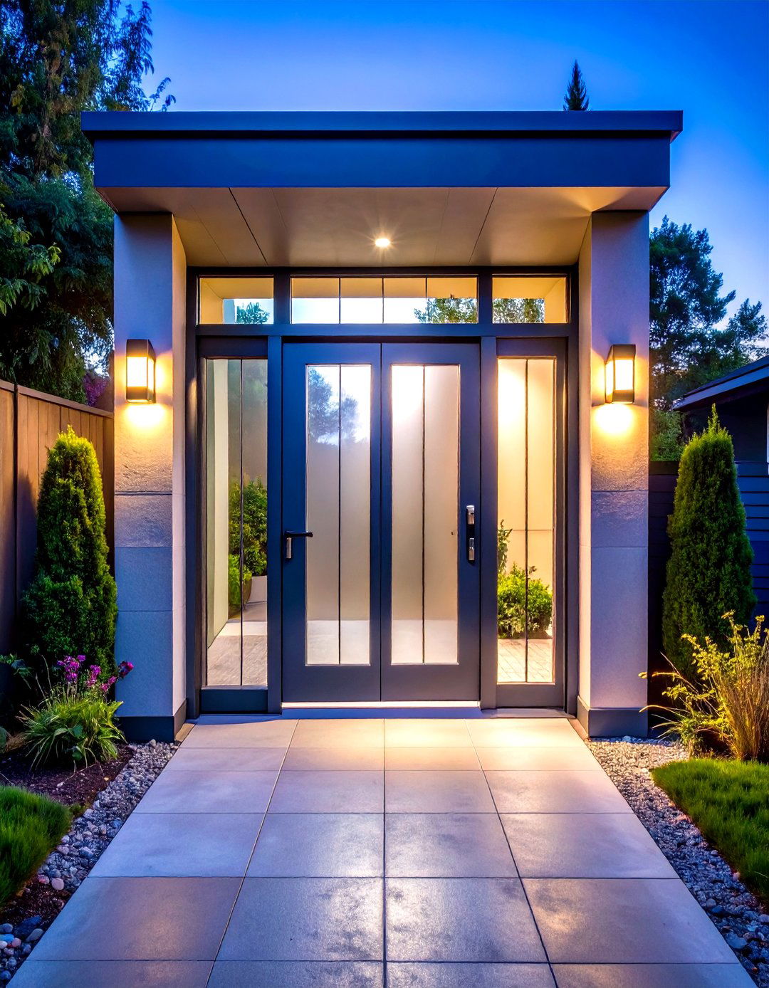Frosted Glass Panels for Soft Light and Sleek Lines - 20 Front Door Gate Ideas