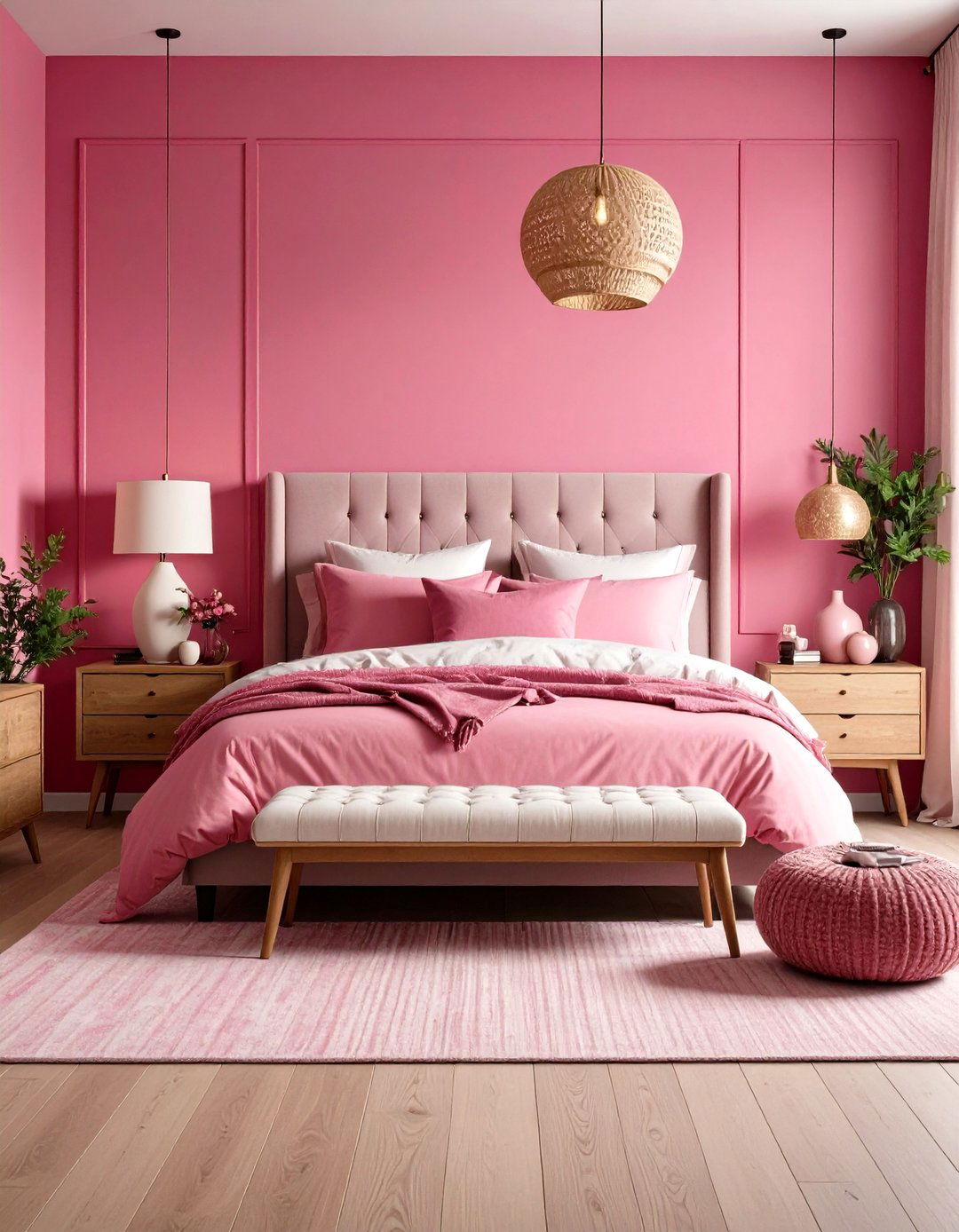 Fuchsia Pink Eclectic Bedroom - 20 Pink Bedroom Ideas